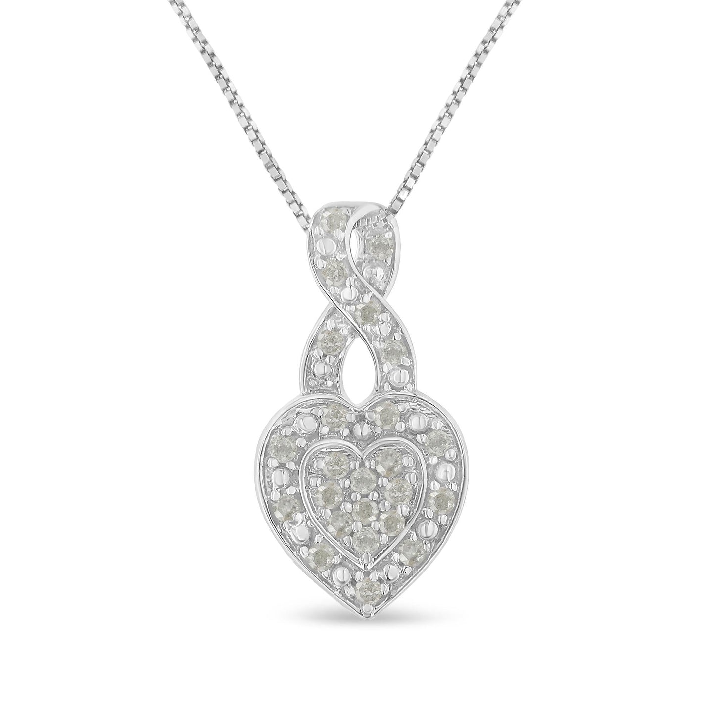 .925 Sterling Silver 1/3 Cttw Diamond Awareness Ribbon Halo Heart 18" Pendant Necklace (I-J Color, I2-I3 Clarity)-0