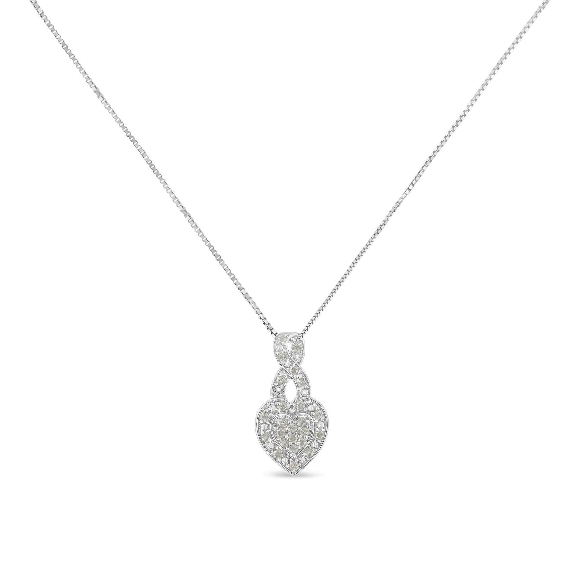 .925 Sterling Silver 1/3 Cttw Diamond Awareness Ribbon Halo Heart 18" Pendant Necklace (I-J Color, I2-I3 Clarity)-1