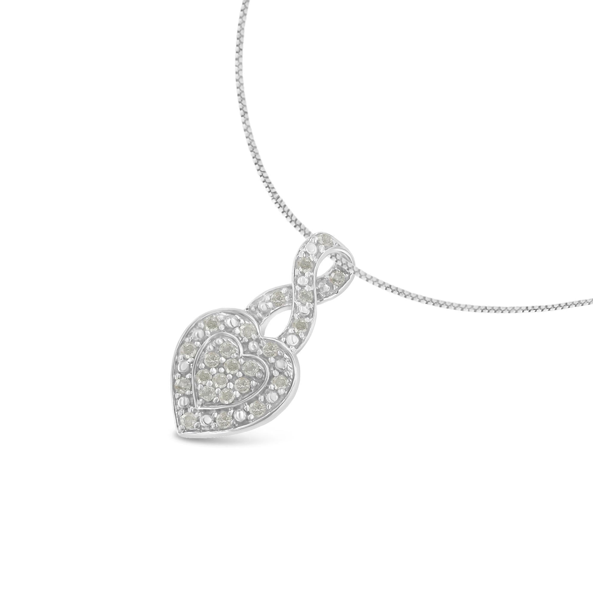 .925 Sterling Silver 1/3 Cttw Diamond Awareness Ribbon Halo Heart 18" Pendant Necklace (I-J Color, I2-I3 Clarity)-3