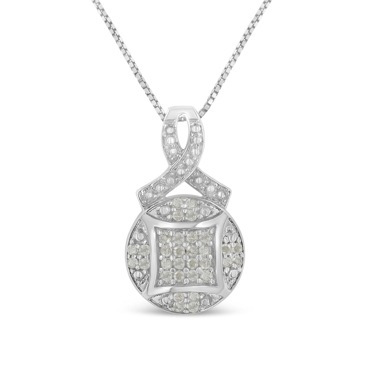 .925 Sterling Silver 1/3 cttw Diamond Ribbon and Circle Cluster 18" Pendant Necklace (I-J Color, I3 Clarity)-0