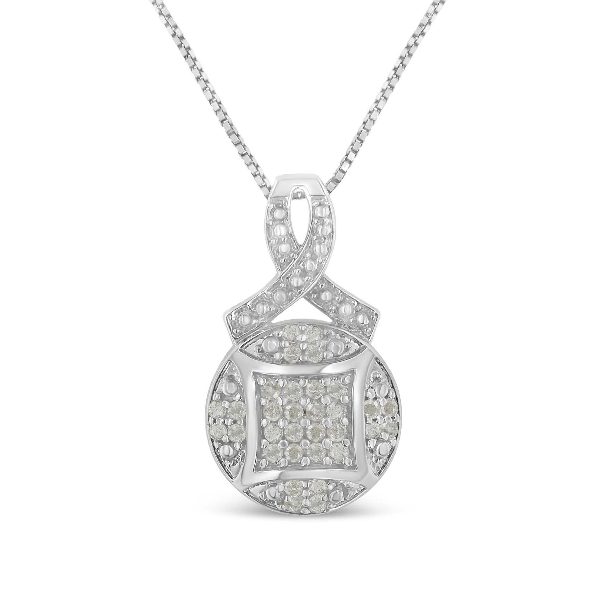 .925 Sterling Silver 1/3 cttw Diamond Ribbon and Circle Cluster 18" Pendant Necklace (I-J Color, I3 Clarity)-0