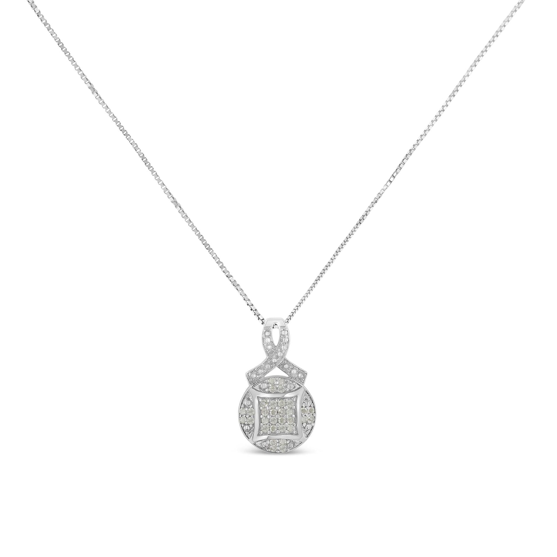 .925 Sterling Silver 1/3 cttw Diamond Ribbon and Circle Cluster 18" Pendant Necklace (I-J Color, I3 Clarity)-1