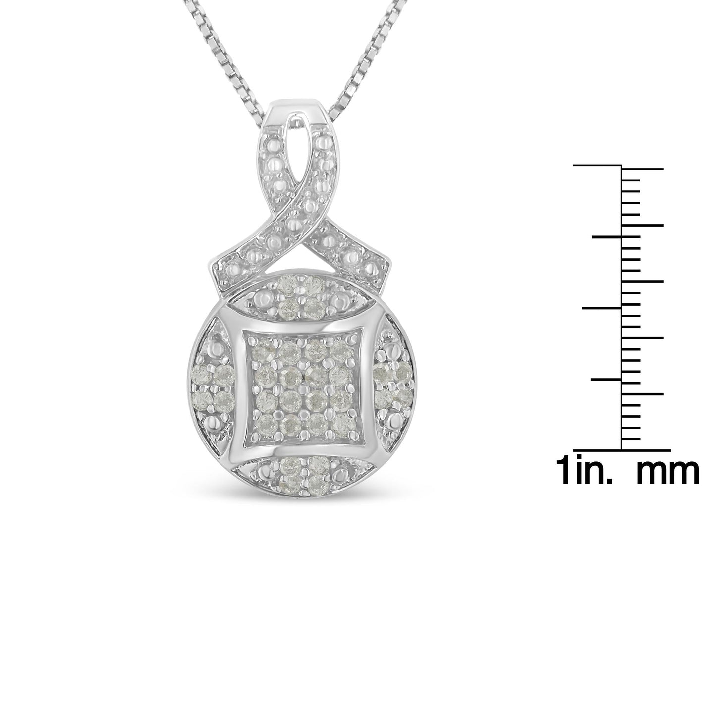 .925 Sterling Silver 1/3 cttw Diamond Ribbon and Circle Cluster 18" Pendant Necklace (I-J Color, I3 Clarity)-4