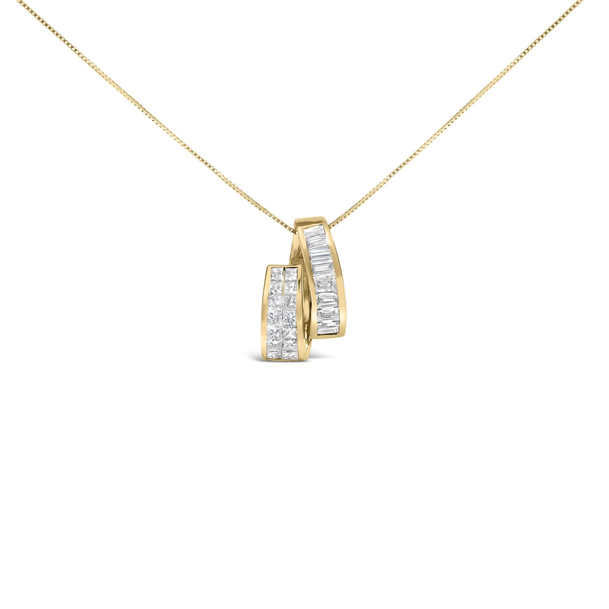 14K Yellow Gold 1 5/8 cttw Princess and Baguette Cut Diamond Fashion Pendant Necklace (G-H, VS2-SI1)-0