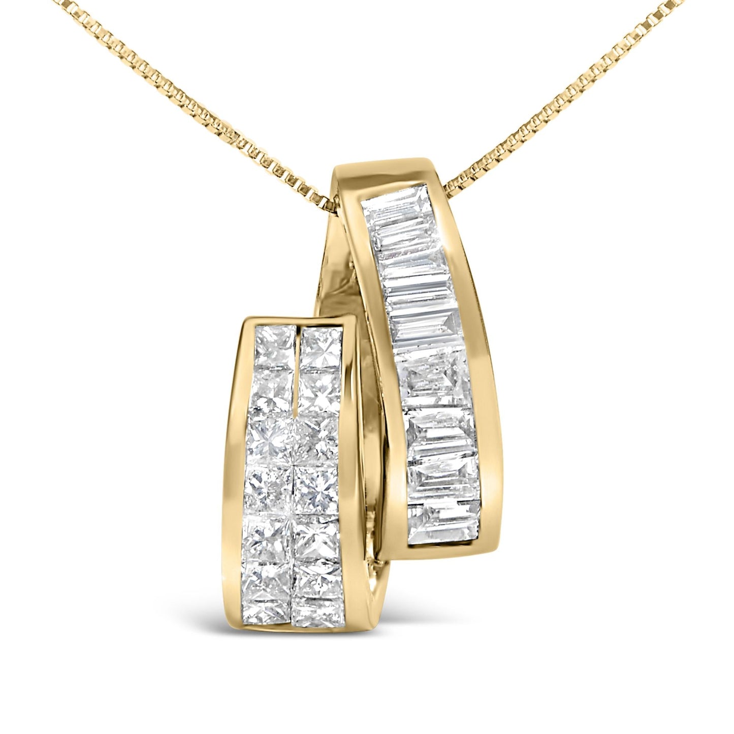 14K Yellow Gold 1 5/8 cttw Princess and Baguette Cut Diamond Fashion Pendant Necklace (G-H, VS2-SI1)-1
