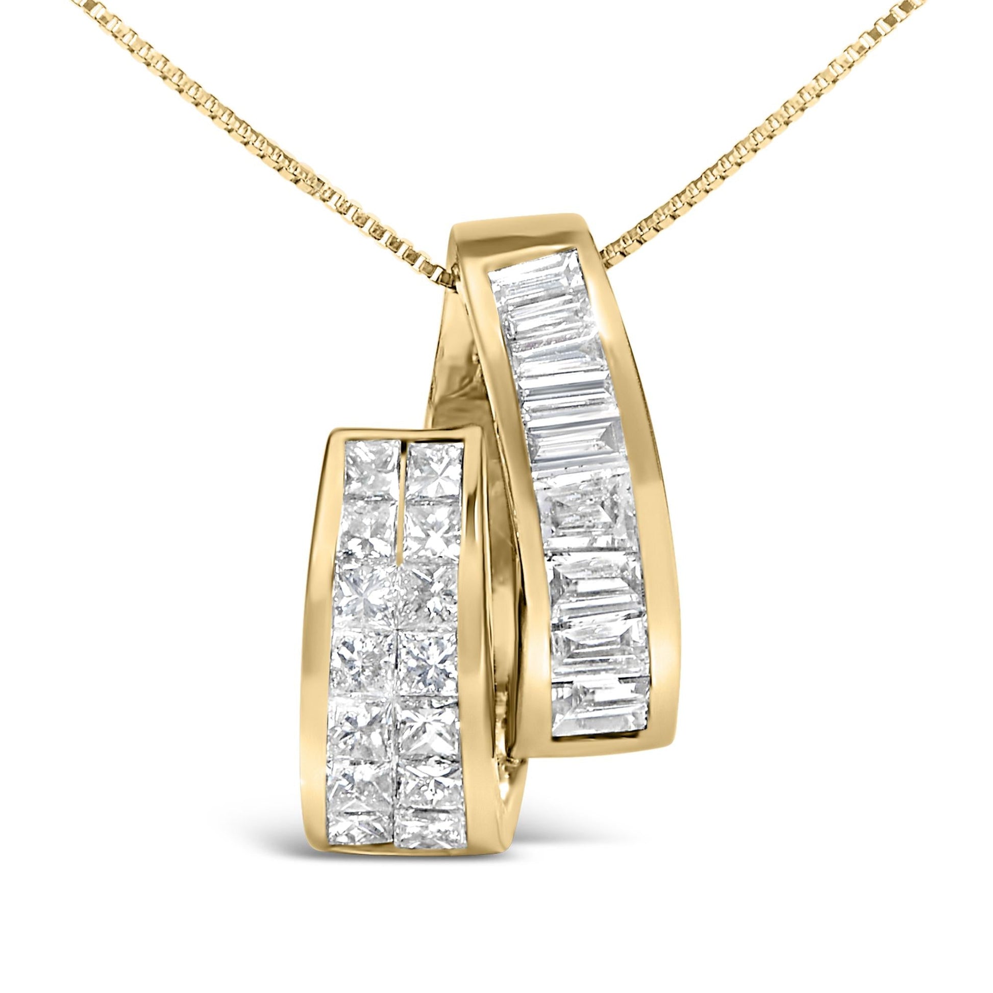 14K Yellow Gold 1 5/8 cttw Princess and Baguette Cut Diamond Fashion Pendant Necklace (G-H, VS2-SI1)-1