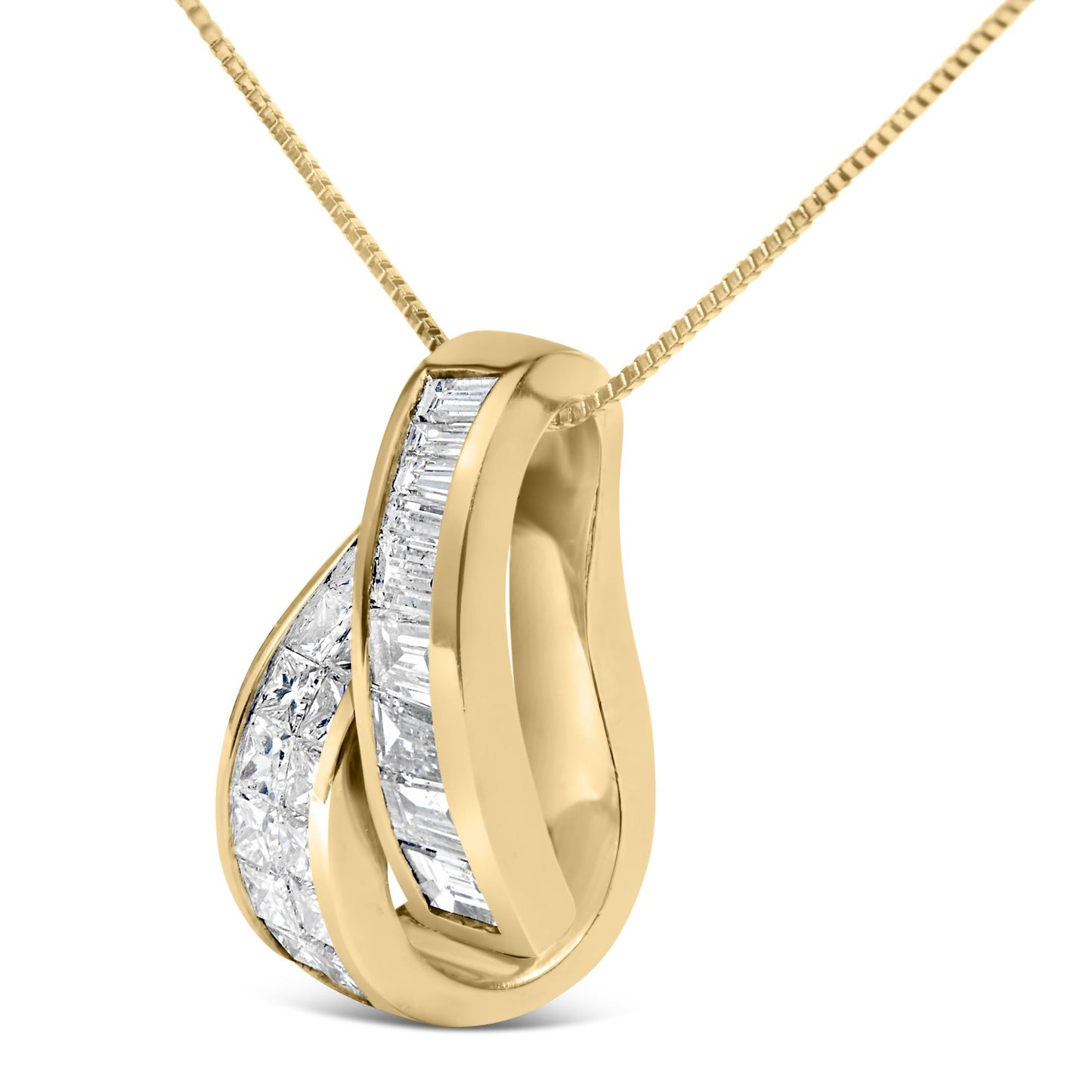 14K Yellow Gold 1 5/8 cttw Princess and Baguette Cut Diamond Fashion Pendant Necklace (G-H, VS2-SI1)-3