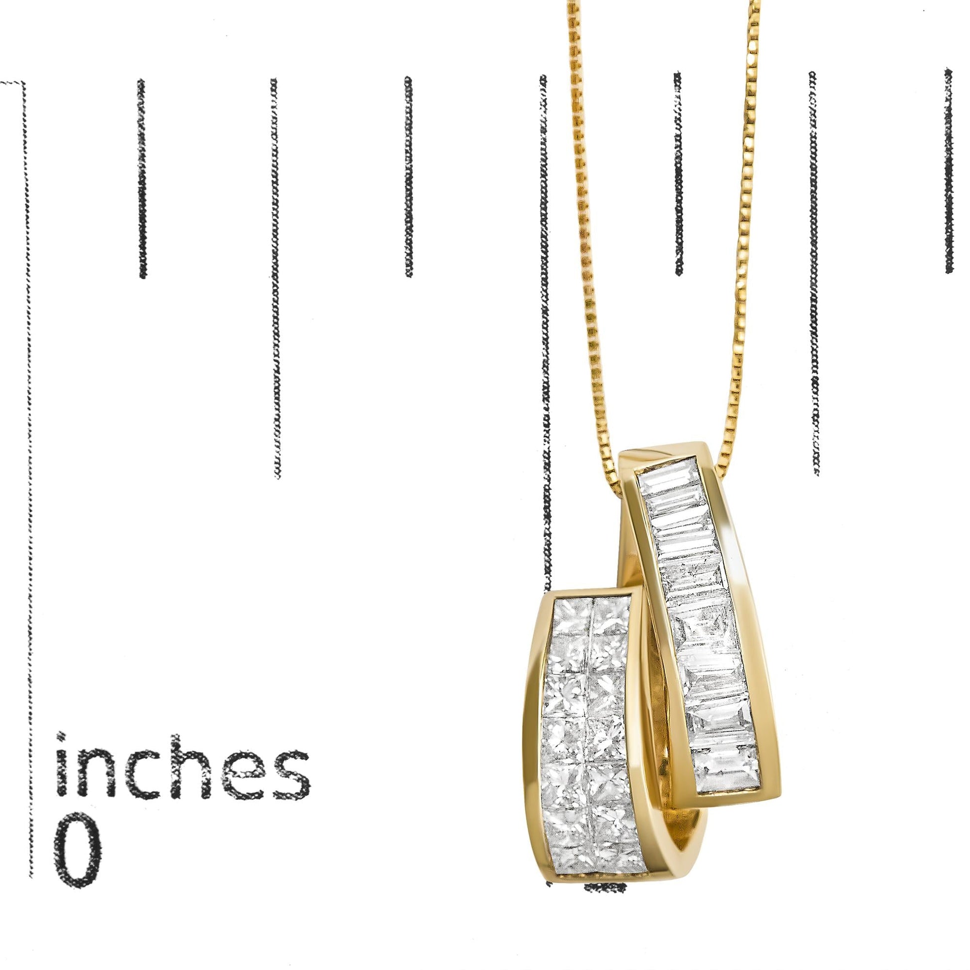 14K Yellow Gold 1 5/8 cttw Princess and Baguette Cut Diamond Fashion Pendant Necklace (G-H, VS2-SI1)-4