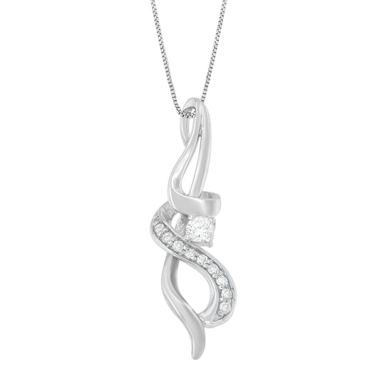 Espira 10K White Gold 1/5 cttw Round Cut Diamond Swirl Pendant Necklace (J-K, I1-I2)-0
