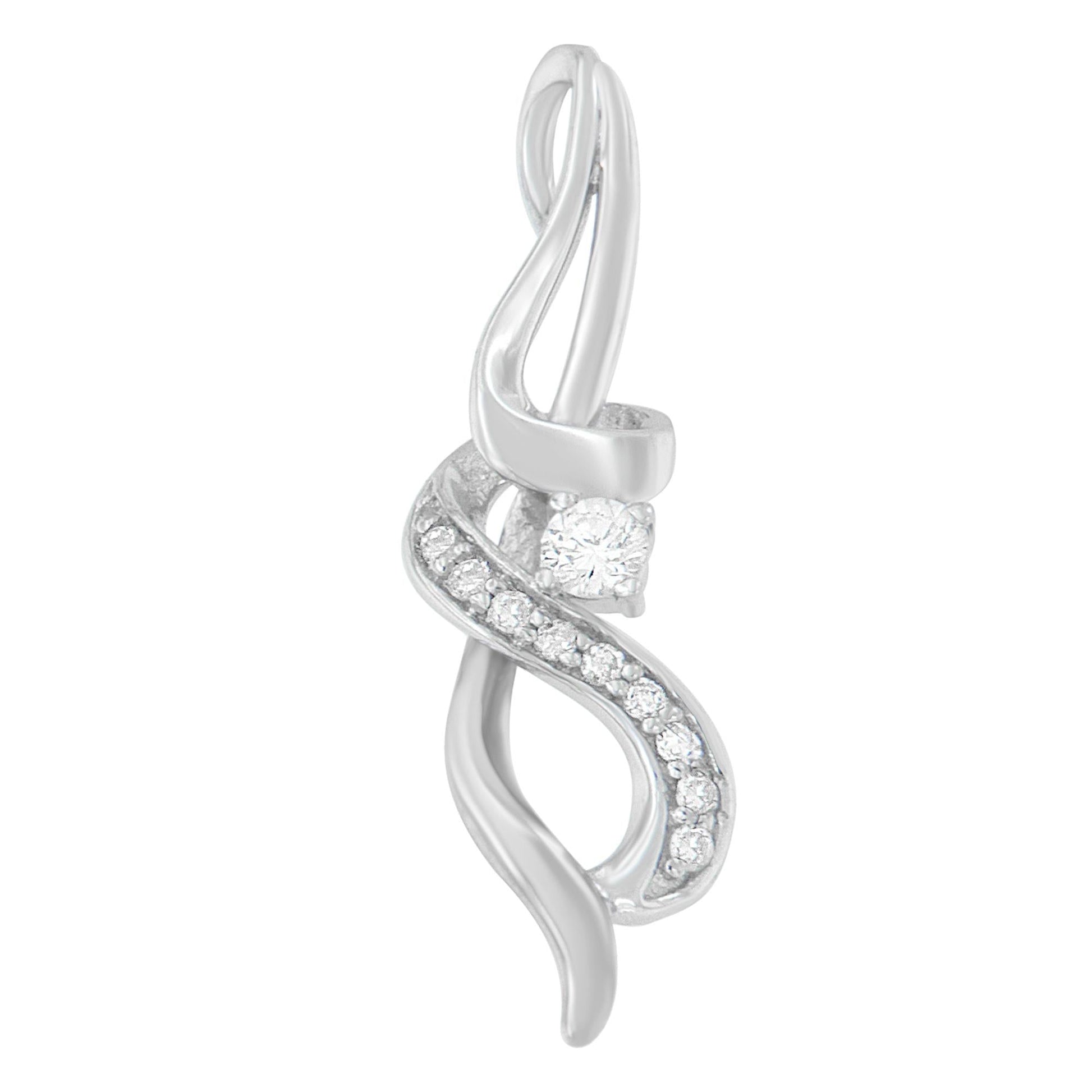 Espira 10K White Gold 1/5 cttw Round Cut Diamond Swirl Pendant Necklace (J-K, I1-I2)-2