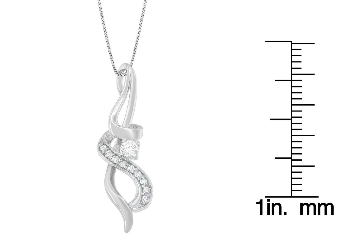 Espira 10K White Gold 1/5 cttw Round Cut Diamond Swirl Pendant Necklace (J-K, I1-I2)-4