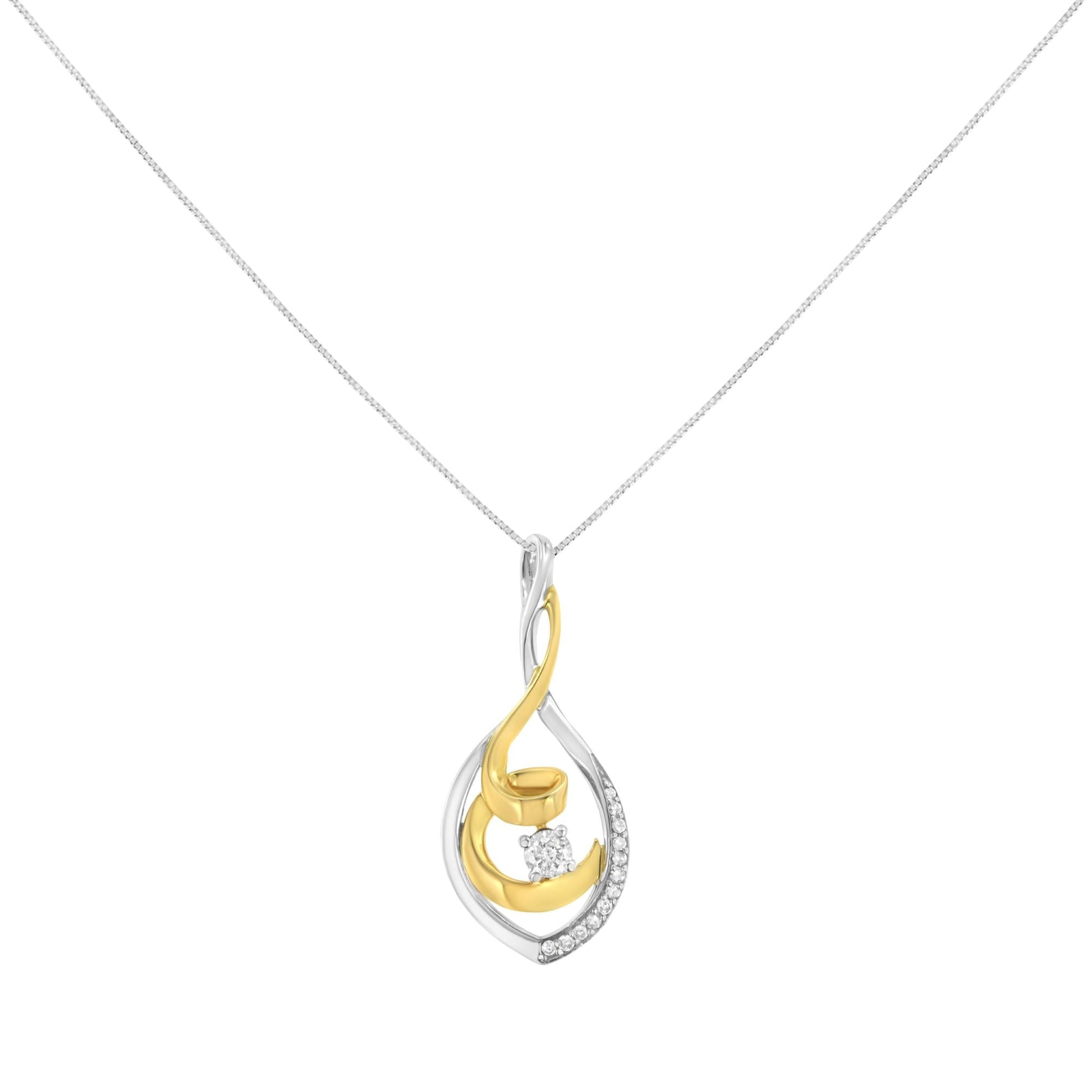 10K Two-Tone Yellow & White Gold 1/4 Cttw Brilliant-Cut Round Diamond Spiral Link 18" Pendant Necklace (I-J Color, I2-I3 Clarity)-1
