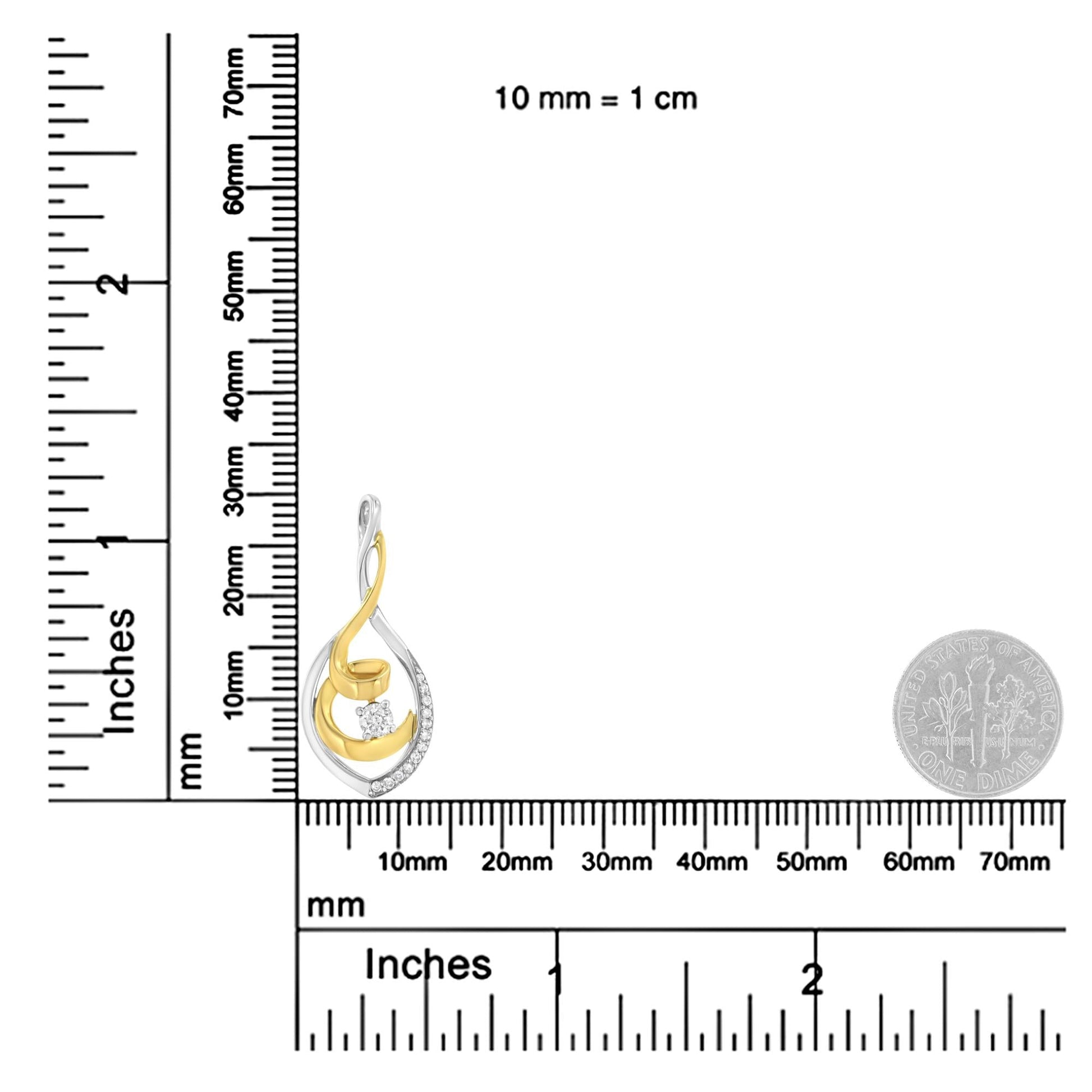 10K Two-Tone Yellow & White Gold 1/4 Cttw Brilliant-Cut Round Diamond Spiral Link 18" Pendant Necklace (I-J Color, I2-I3 Clarity)-3