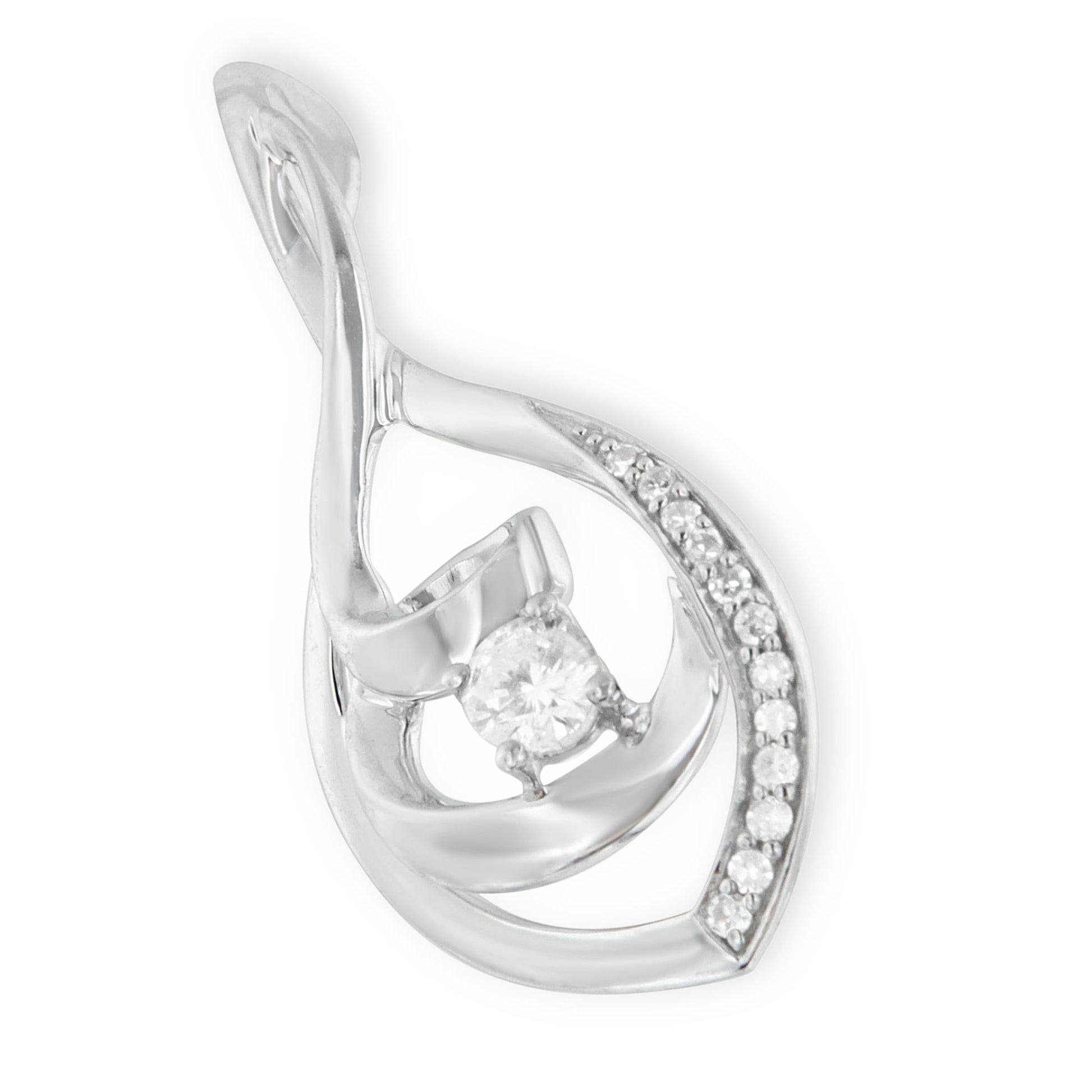 10K White Gold 1/4 Cttw Brilliant-Cut Round Diamond Spiral Link 18" Pendant Necklace (I-J Color, I2-I3 Clarity)-0
