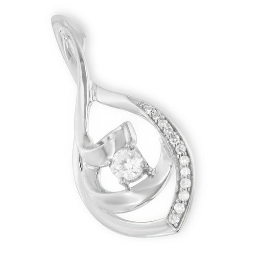 10K White Gold 1/4 Cttw Brilliant-Cut Round Diamond Spiral Link 18" Pendant Necklace (I-J Color, I2-I3 Clarity)-0
