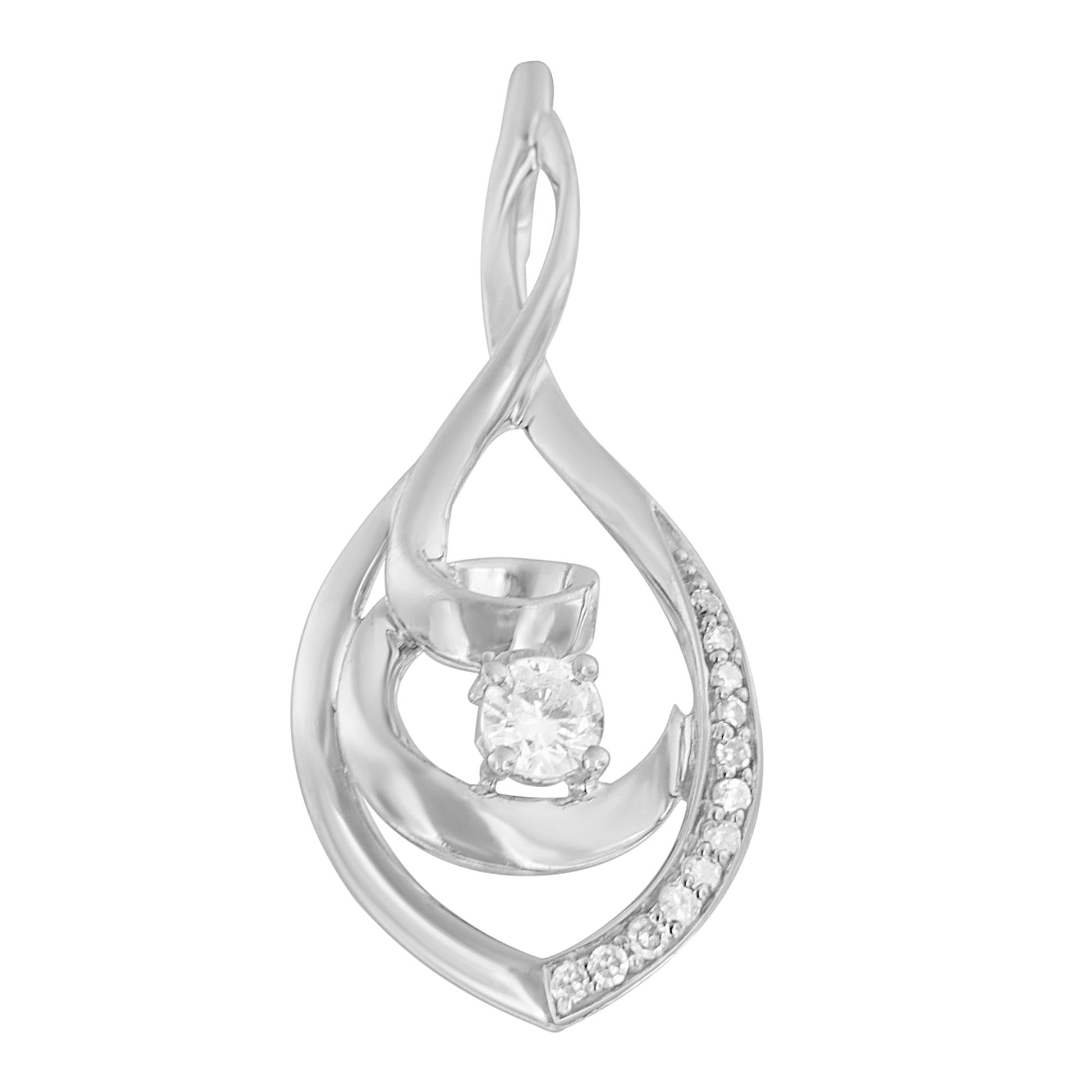 10K White Gold 1/4 Cttw Brilliant-Cut Round Diamond Spiral Link 18" Pendant Necklace (I-J Color, I2-I3 Clarity)-1