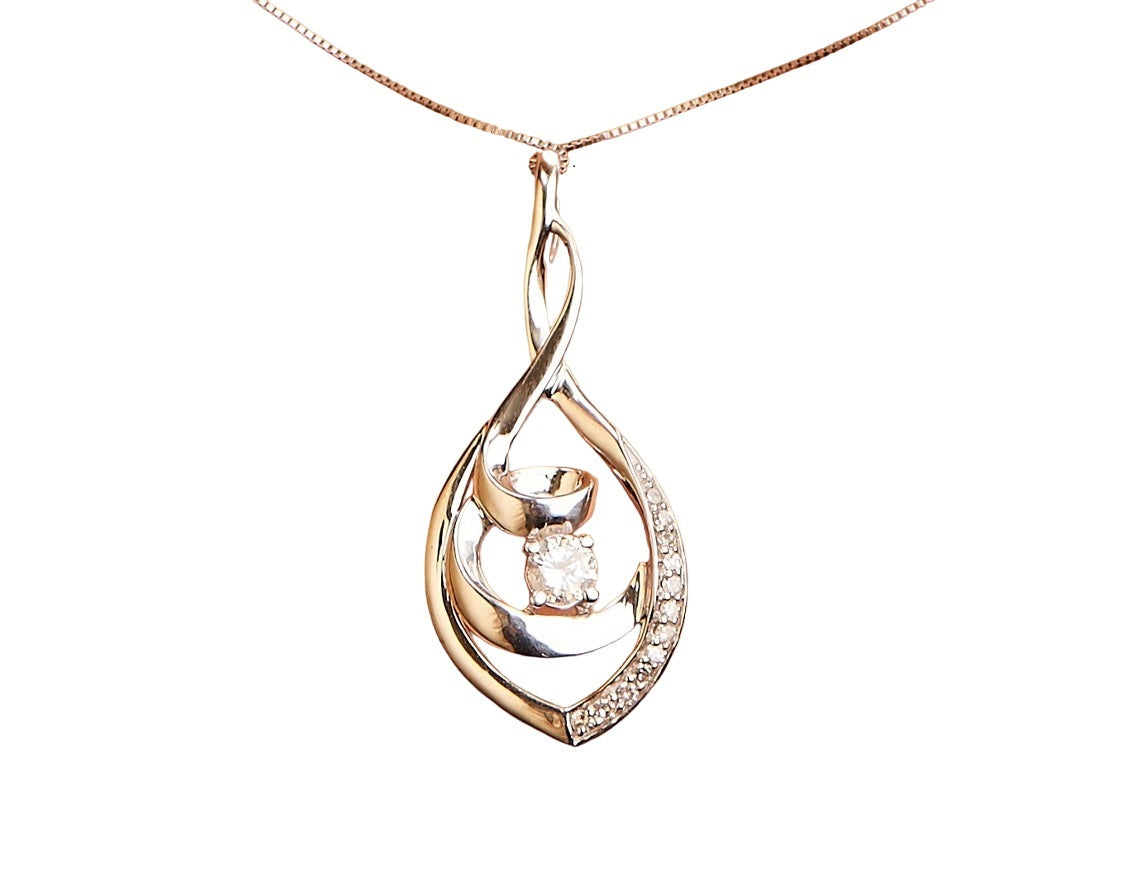 10K White Gold 1/4 Cttw Brilliant-Cut Round Diamond Spiral Link 18" Pendant Necklace (I-J Color, I2-I3 Clarity)-3