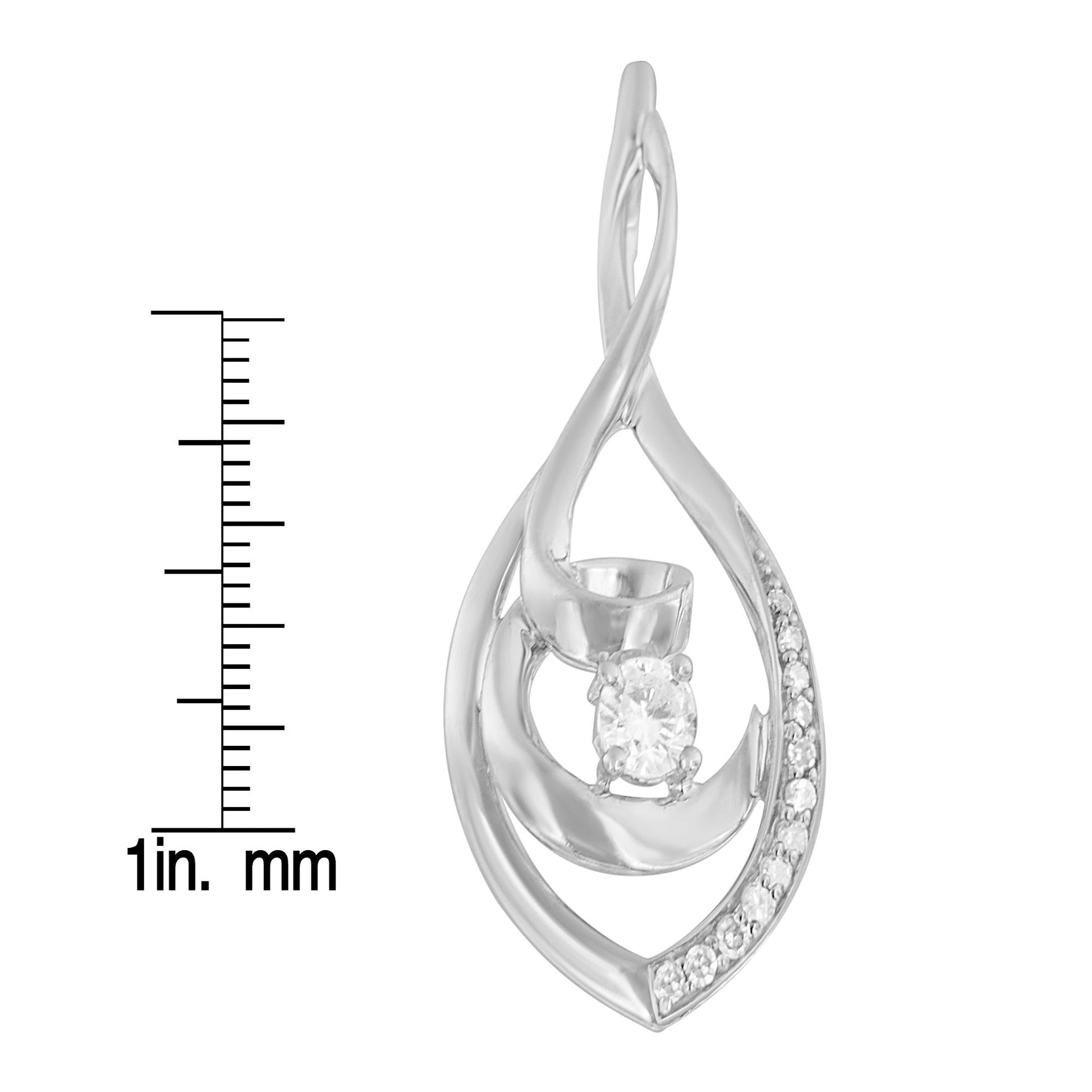 10K White Gold 1/4 Cttw Brilliant-Cut Round Diamond Spiral Link 18" Pendant Necklace (I-J Color, I2-I3 Clarity)-4