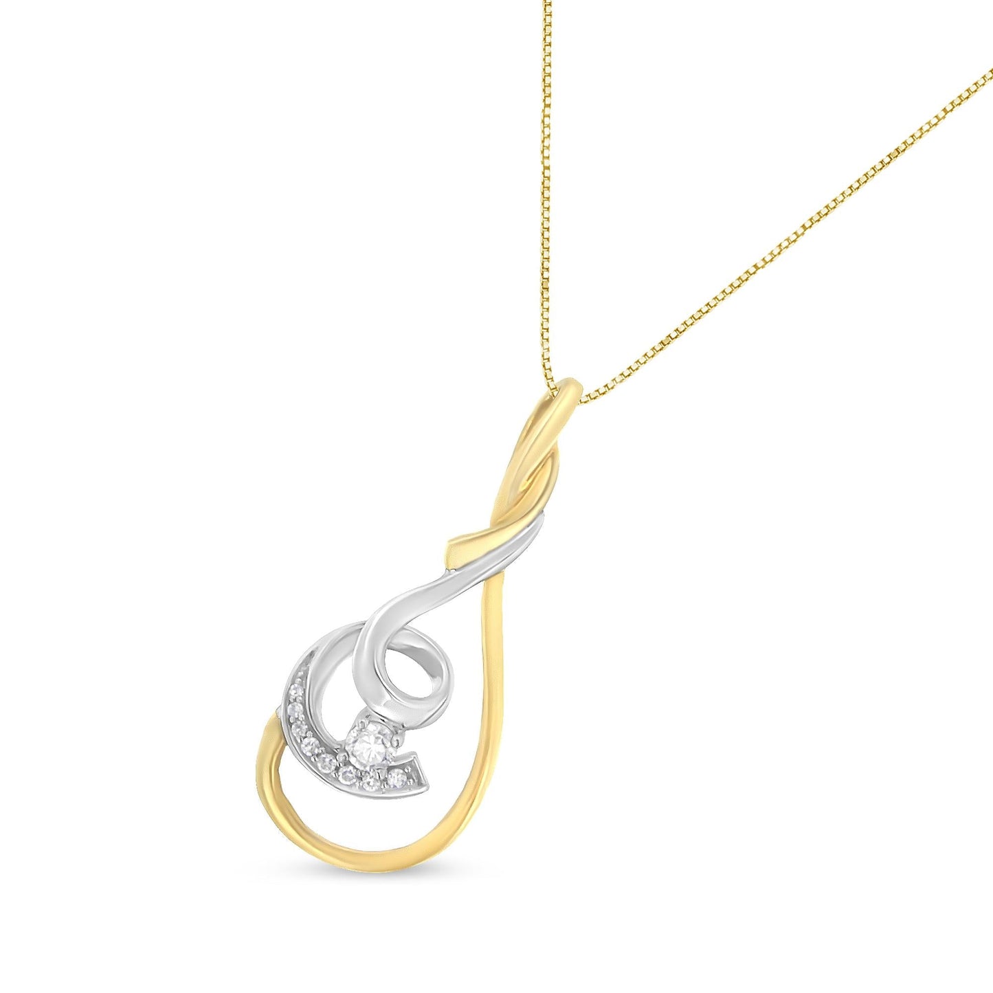 Espira 10K Two-Tone Yellow & White 1/6 Cttw Brilliant-Cut Diamond Layered Spiral 18" Pendant Necklace (H-I Color, I2-I3 Clarity)-3