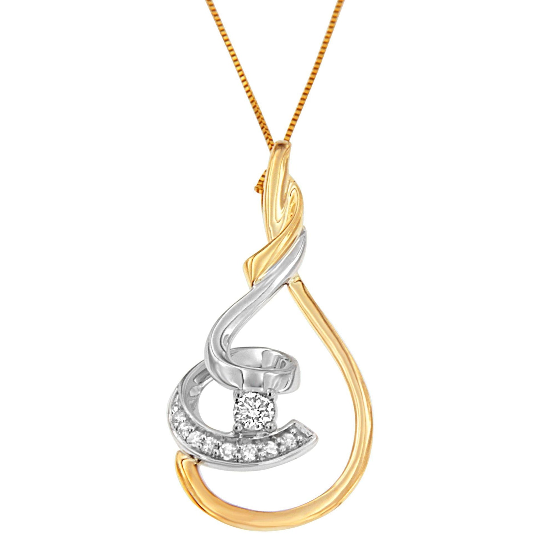Espira 10K Two-Tone Yellow & White 1/6 Cttw Brilliant-Cut Diamond Layered Spiral 18" Pendant Necklace (H-I Color, I2-I3 Clarity)-4