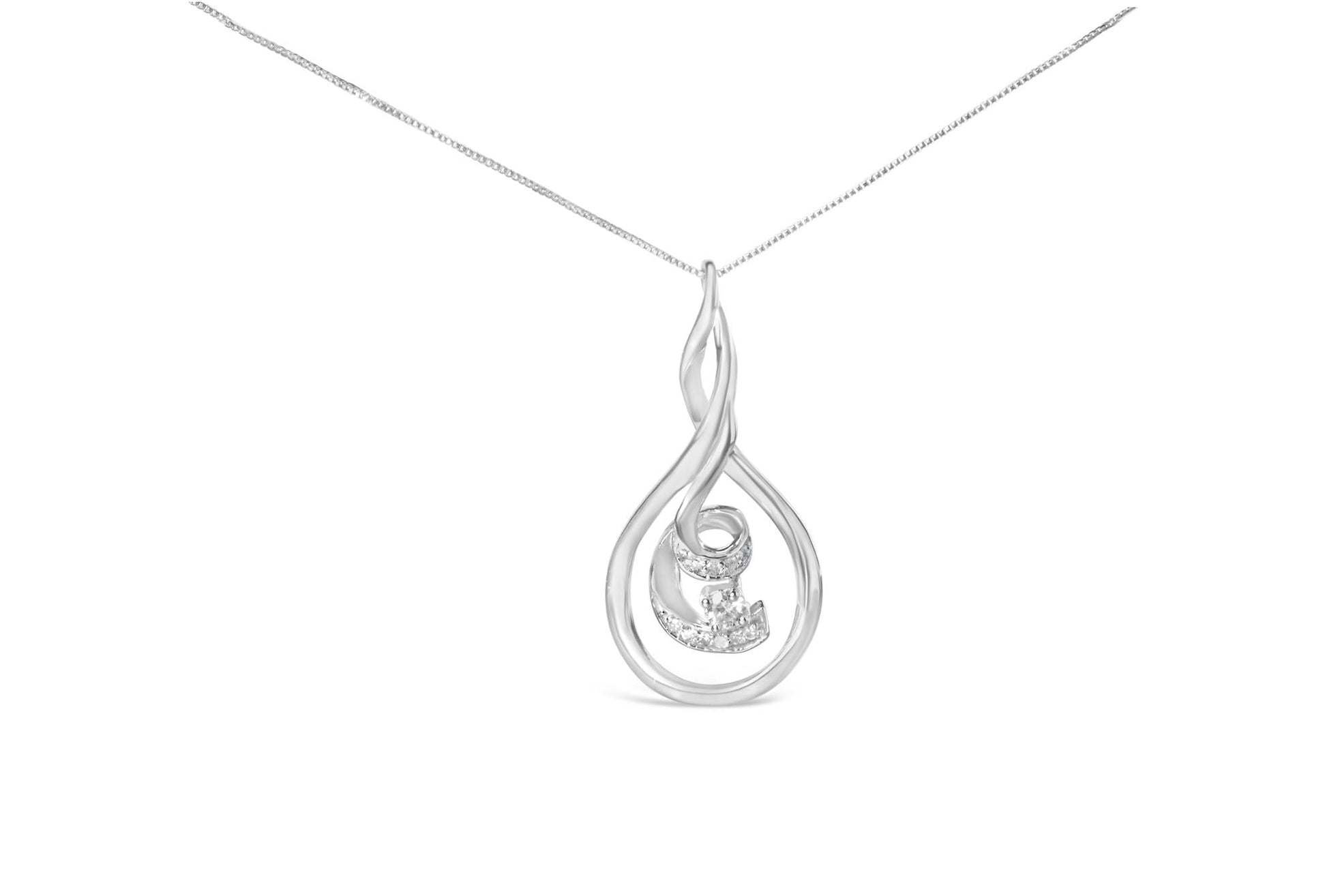Espira 10K White Gold 1/8 cttw Round Cut Diamond Layered Spiral Pendant Necklace (I-J, I1-I2)-0