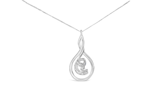 Espira 10K White Gold 1/8 cttw Round Cut Diamond Layered Spiral Pendant Necklace (I-J, I1-I2)-0