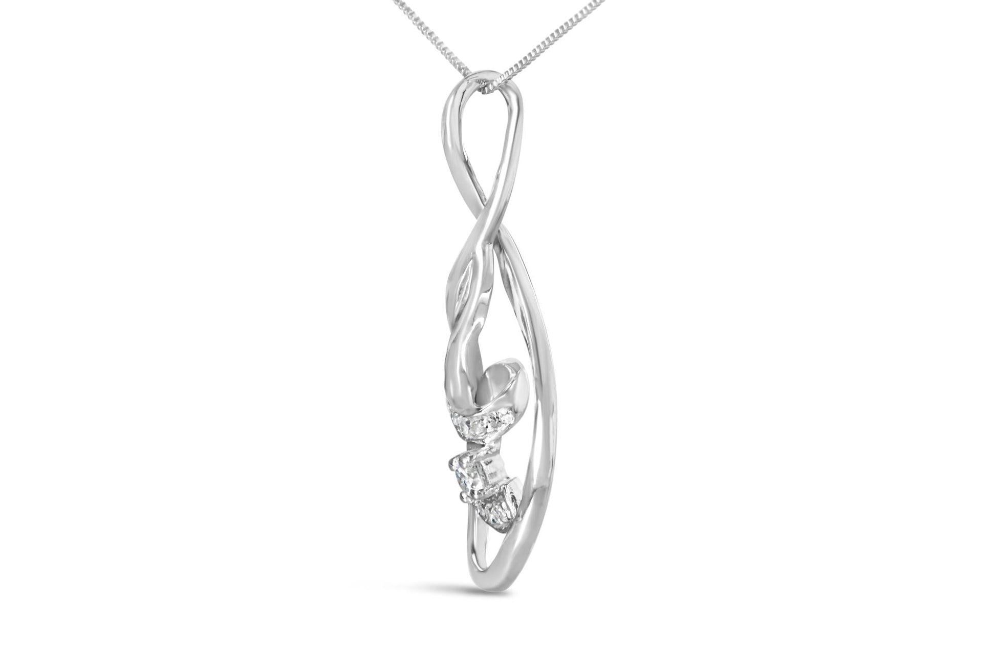 Espira 10K White Gold 1/8 cttw Round Cut Diamond Layered Spiral Pendant Necklace (I-J, I1-I2)-3