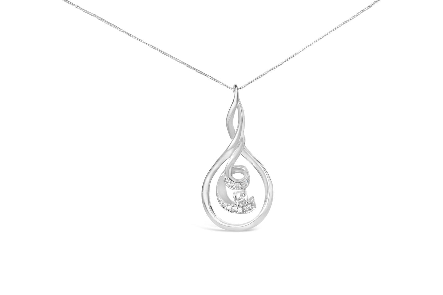Espira 10K White Gold 1/8 cttw Round Cut Diamond Layered Spiral Pendant Necklace (I-J, I1-I2)-4