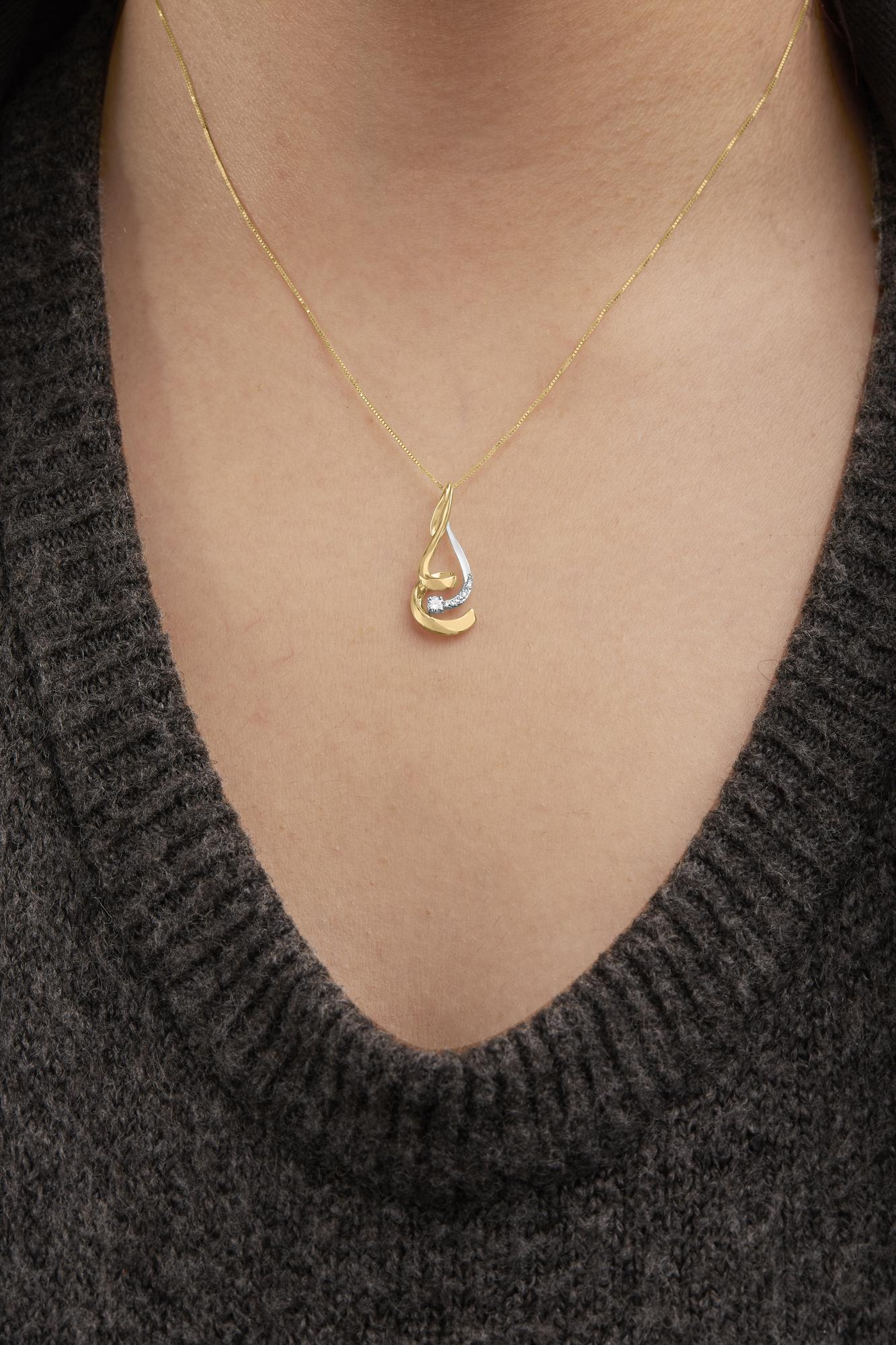 Espira 10K Two-Tone Gold 1/10 cttw Round Cut Diamond Swirl Pendant Necklace (I-J, I2-I3)-2