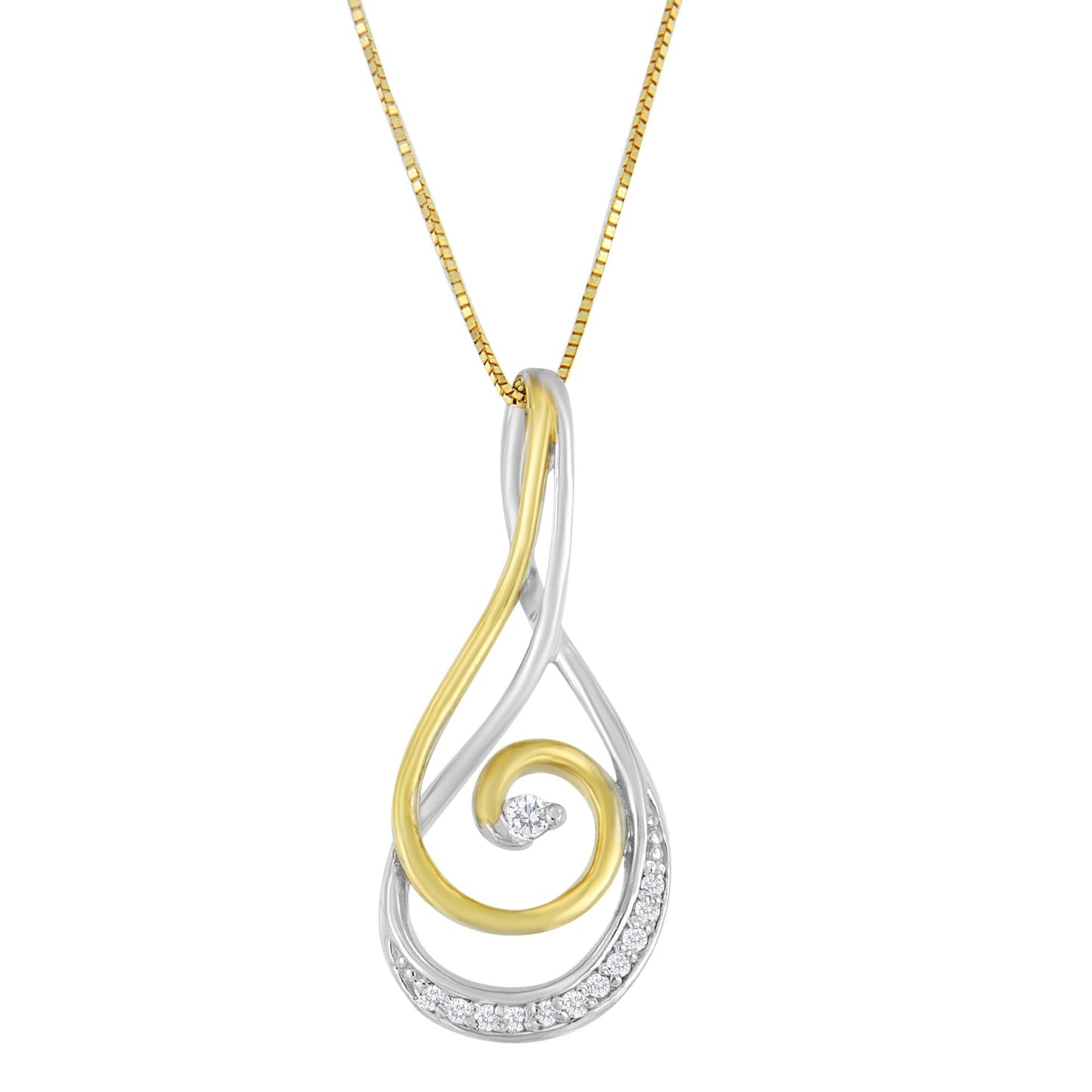 Espira 10K Two-Tone Gold Round Cut Diamond Sparkling Spiral Pendant Necklace (1/6 cttw, J-K Color, I2-I3 Clarity)-0