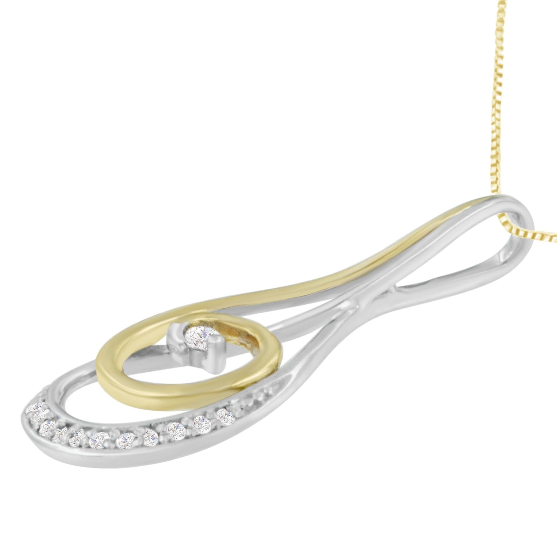 Espira 10K Two-Tone Gold Round Cut Diamond Sparkling Spiral Pendant Necklace (1/6 cttw, J-K Color, I2-I3 Clarity)-2