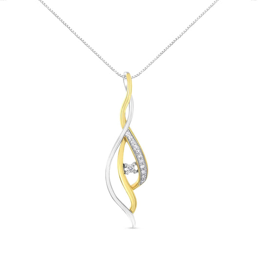 10K Yellow and White Gold Round Cut Diamond Accent Cascade 18" Pendant Necklace (J-K Color, I2-I3 Clarity)-0