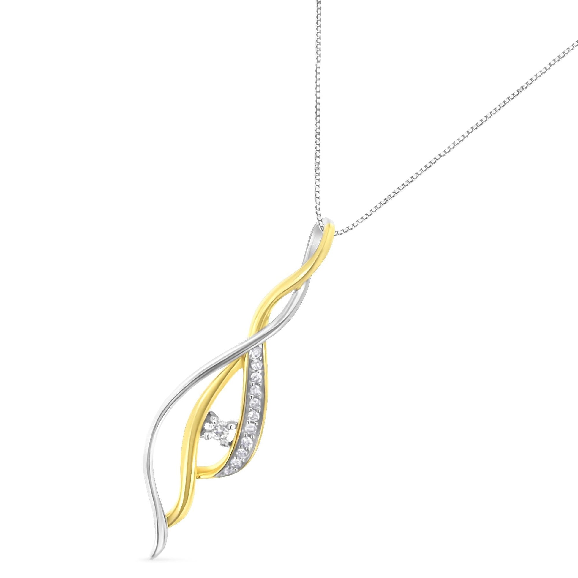 10K Yellow and White Gold Round Cut Diamond Accent Cascade 18" Pendant Necklace (J-K Color, I2-I3 Clarity)-3
