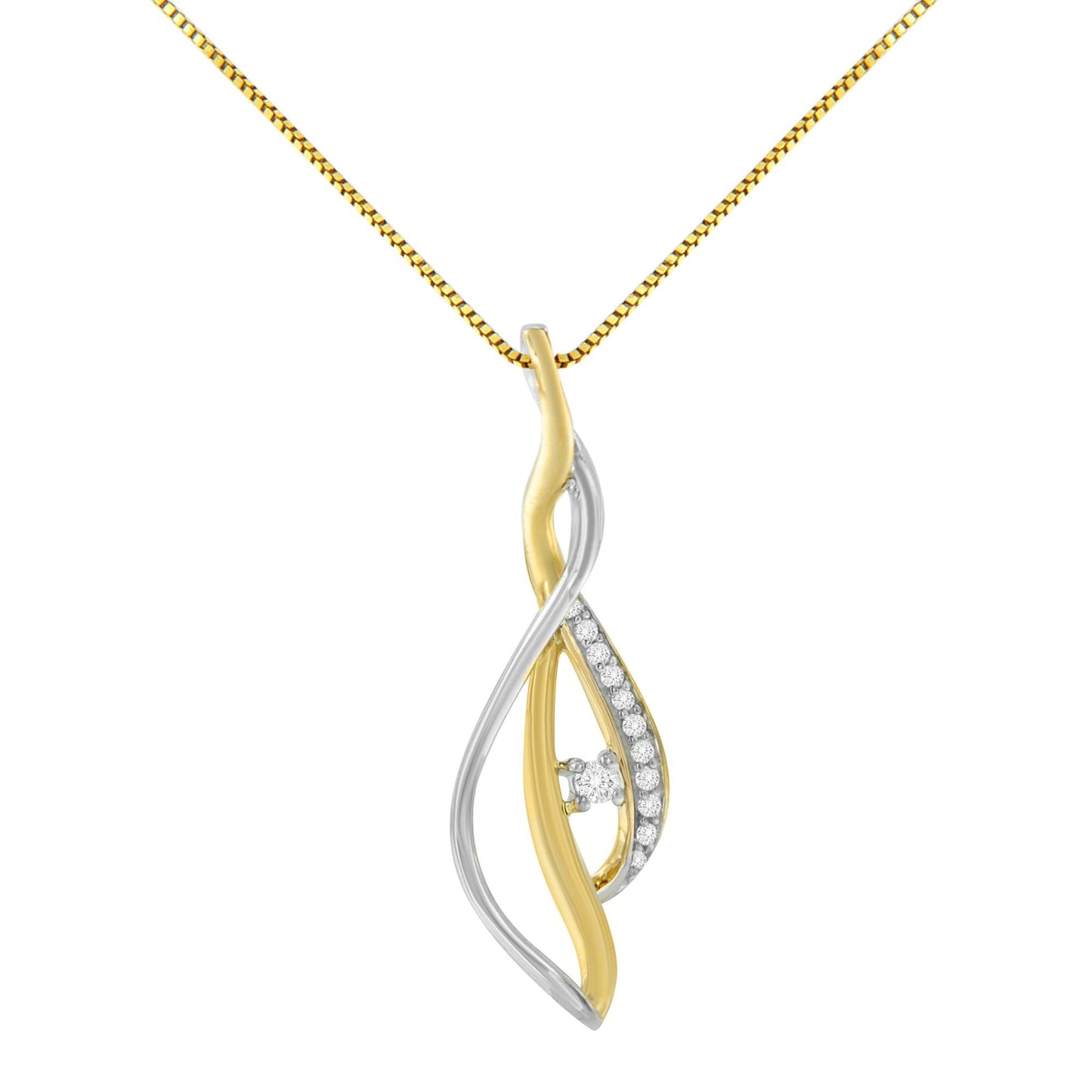 Espira 10K Two-Tone Gold Round Cut Diamond Cascade Pendant Necklace (1/10 cttw, J-K Color, I2-I3 Clarity)-4
