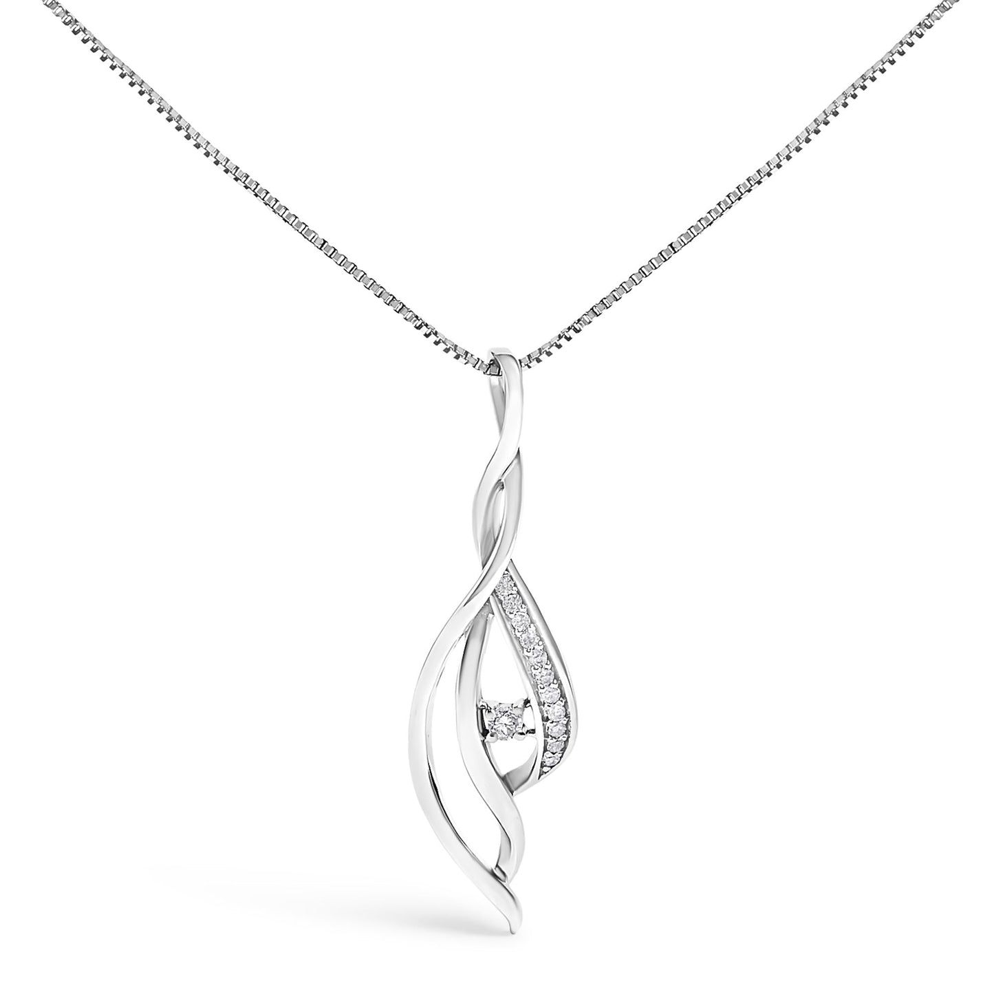Espira 10K White Gold Round Diamond Accented Open Cascade Twist 18" Pendant Necklace (1/10 Cttw, J-K Color, I1-I2 Clarity)-0
