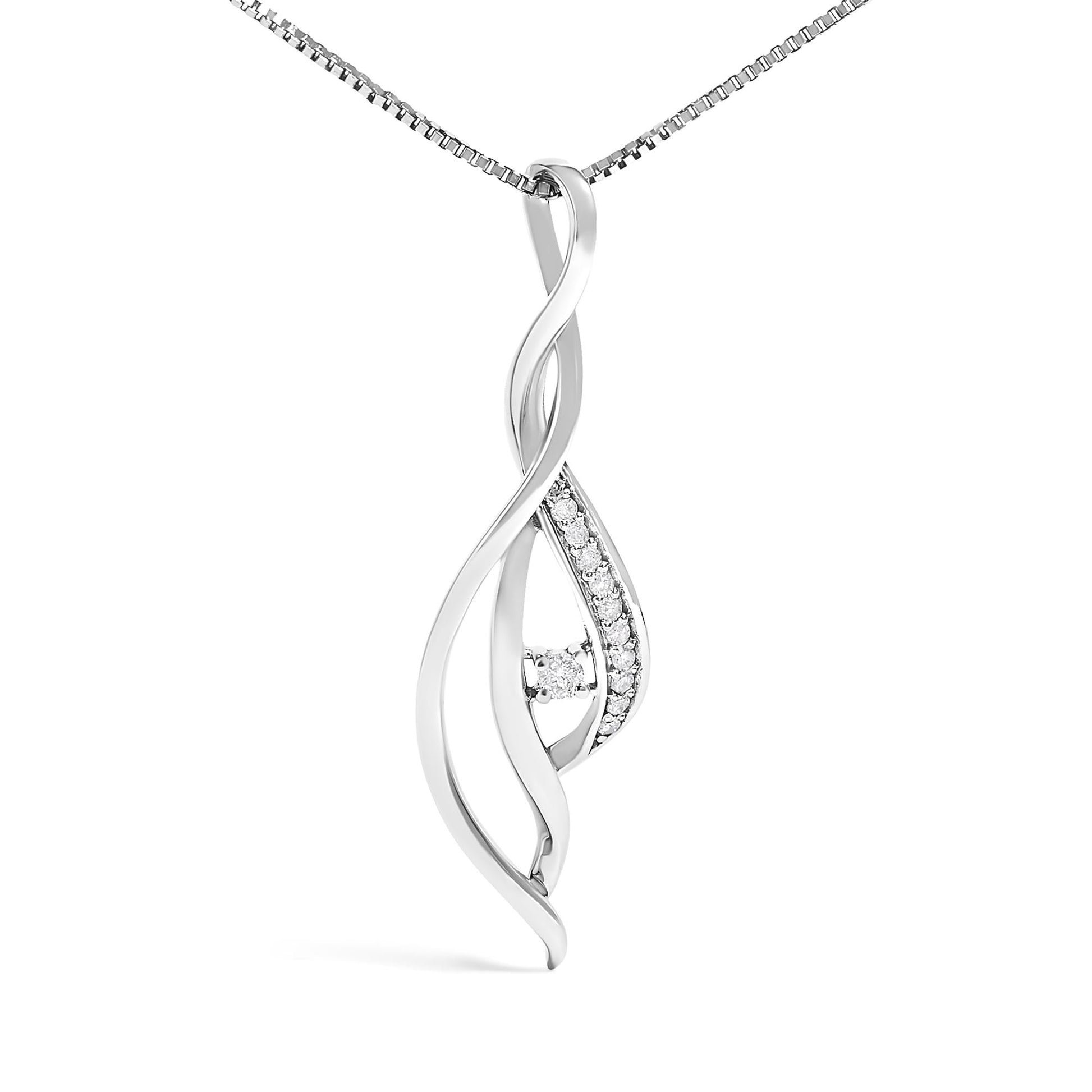 Espira 10K White Gold Round Diamond Accented Open Cascade Twist 18" Pendant Necklace (1/10 Cttw, J-K Color, I1-I2 Clarity)-1