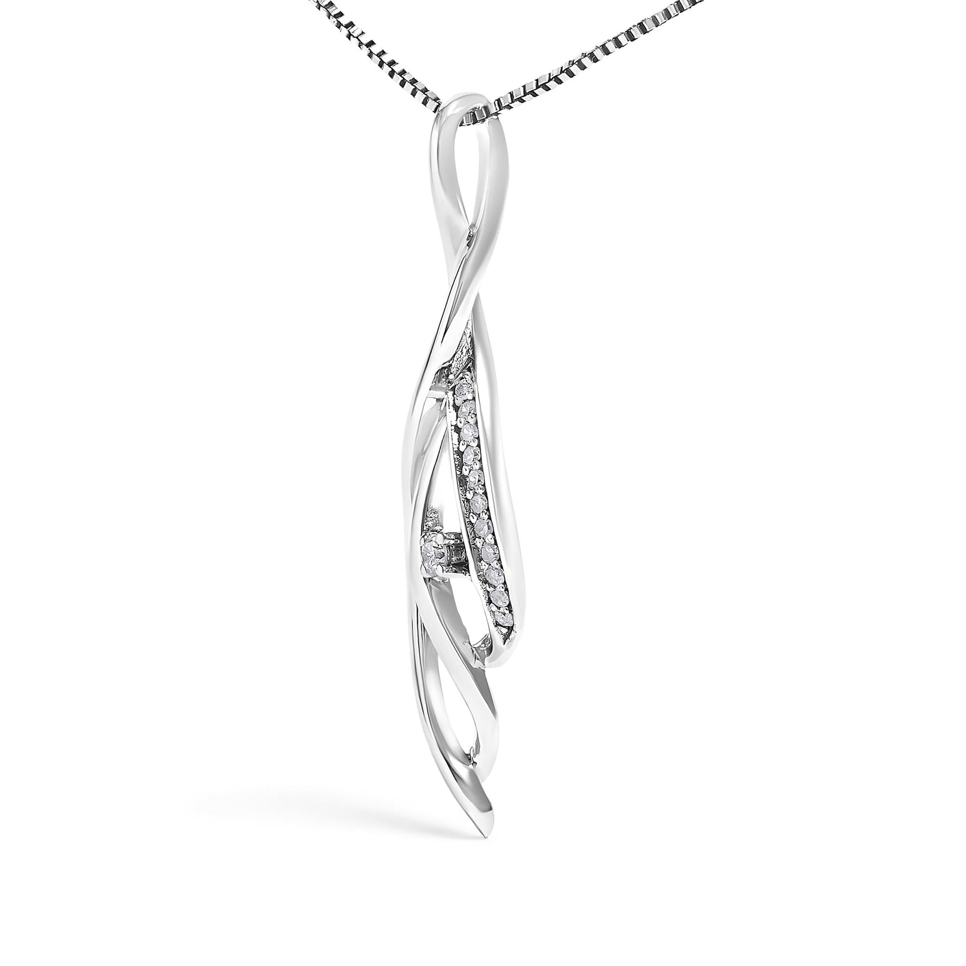 Espira 10K White Gold Round Diamond Accented Open Cascade Twist 18" Pendant Necklace (1/10 Cttw, J-K Color, I1-I2 Clarity)-3
