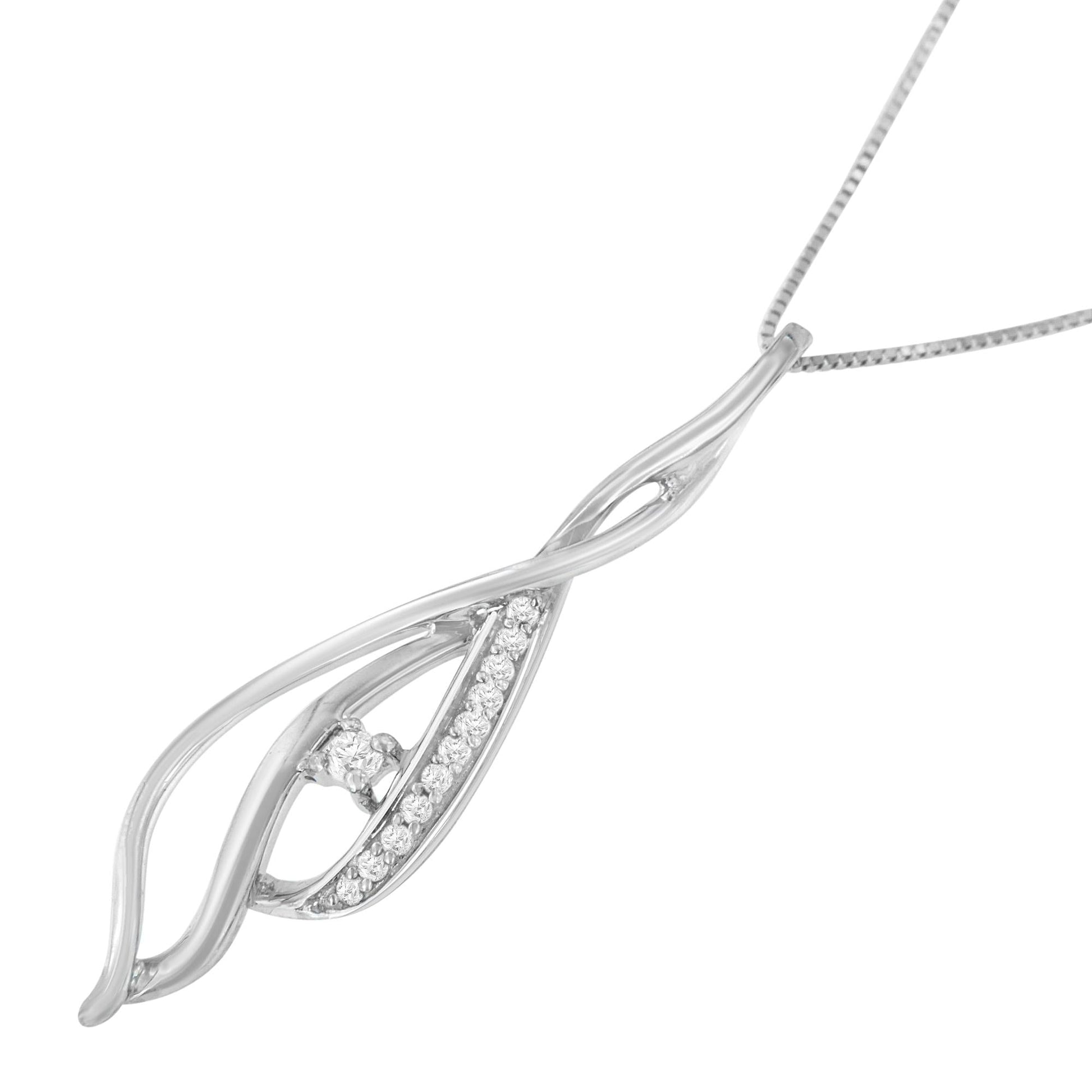 Espira 10K White Gold Round Diamond Accented Open Cascade Twist 18" Pendant Necklace (1/10 Cttw, J-K Color, I1-I2 Clarity)-4