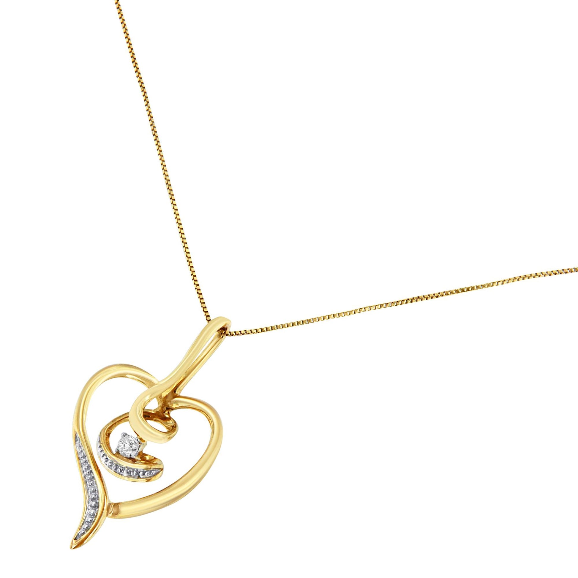Espira 10K Yellow Gold .03 Cttw Diamond-Accented Round-Cut Diamond Swirl Open Heart 18" Pendant Necklace (I-J Color, I2-I3 Clarity)-4