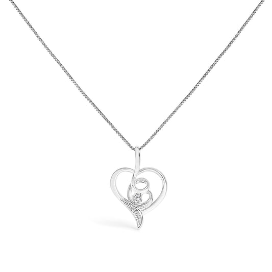 Espira 10K White Gold .03 Cttw Diamond-Accented Round-Cut Diamond Swirl Open Heart 18" Pendant Necklace (I-J Color, I2-I3 Clarity)-0