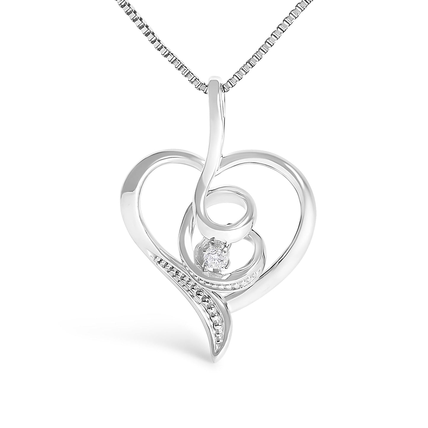 Espira 10K White Gold .03 Cttw Diamond-Accented Round-Cut Diamond Swirl Open Heart 18" Pendant Necklace (I-J Color, I2-I3 Clarity)-1