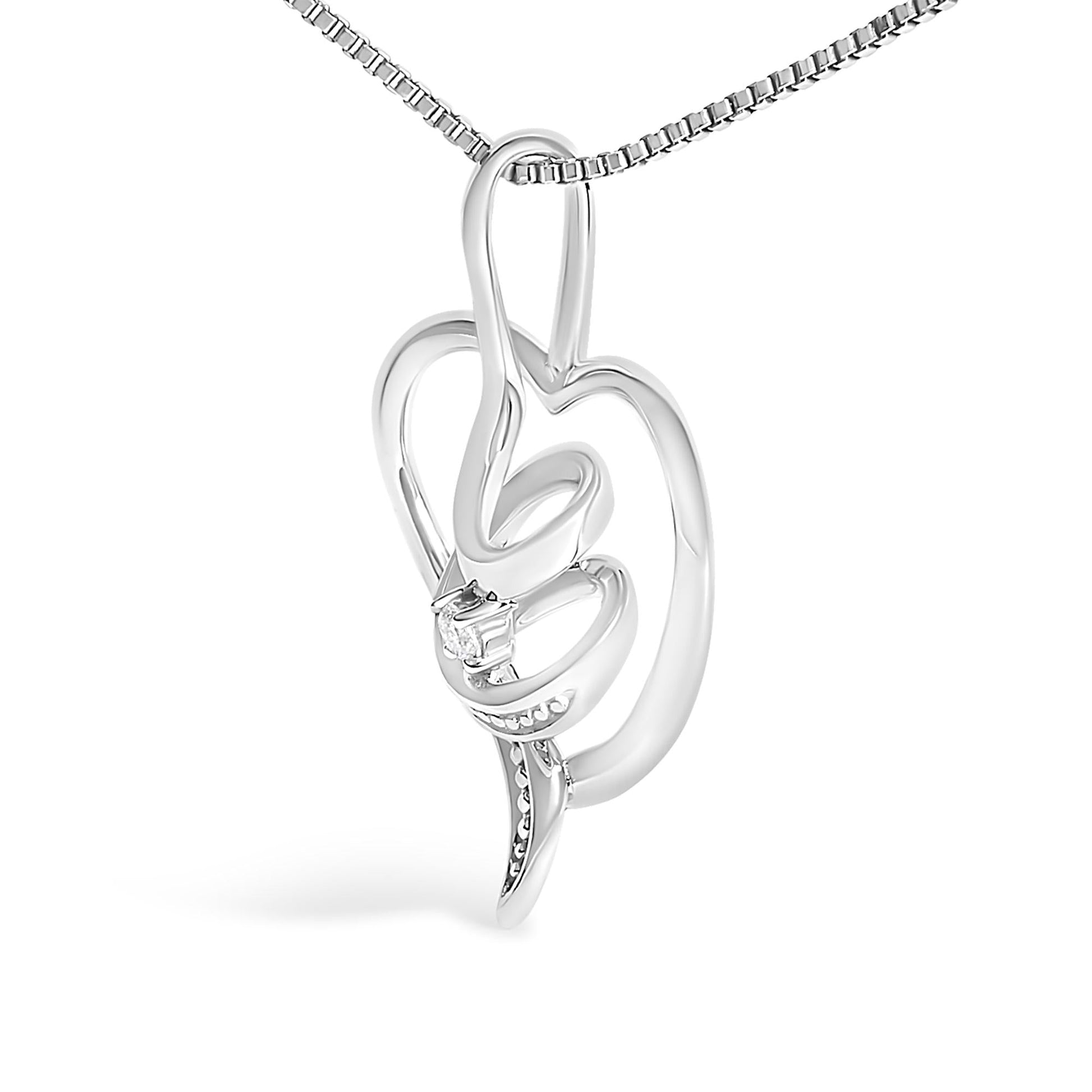 Espira 10K White Gold .03 Cttw Diamond-Accented Round-Cut Diamond Swirl Open Heart 18" Pendant Necklace (I-J Color, I2-I3 Clarity)-3