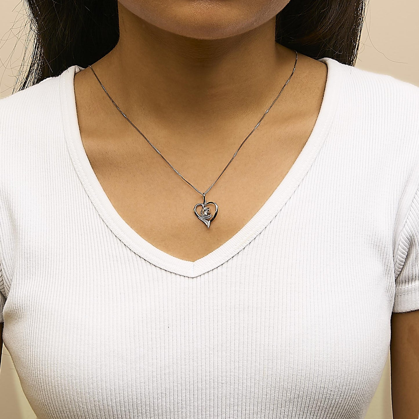 Espira 10K White Gold .03 Cttw Diamond-Accented Round-Cut Diamond Swirl Open Heart 18" Pendant Necklace (I-J Color, I2-I3 Clarity)-2