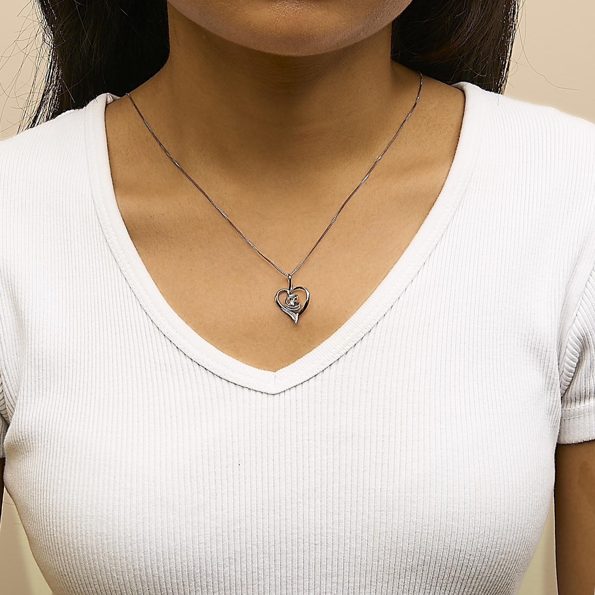 Espira 10K White Gold .03 Cttw Diamond-Accented Round-Cut Diamond Swirl Open Heart 18" Pendant Necklace (I-J Color, I2-I3 Clarity)-2