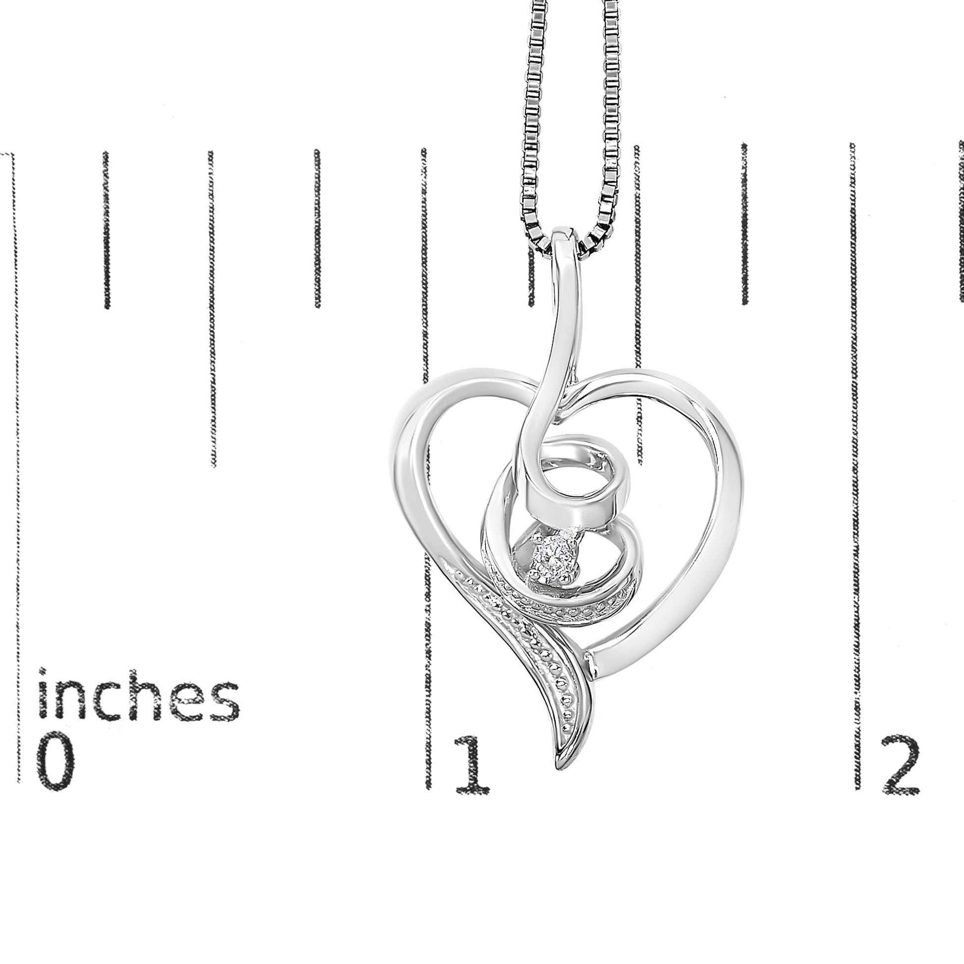 Espira 10K White Gold .03 Cttw Diamond-Accented Round-Cut Diamond Swirl Open Heart 18" Pendant Necklace (I-J Color, I2-I3 Clarity)-4