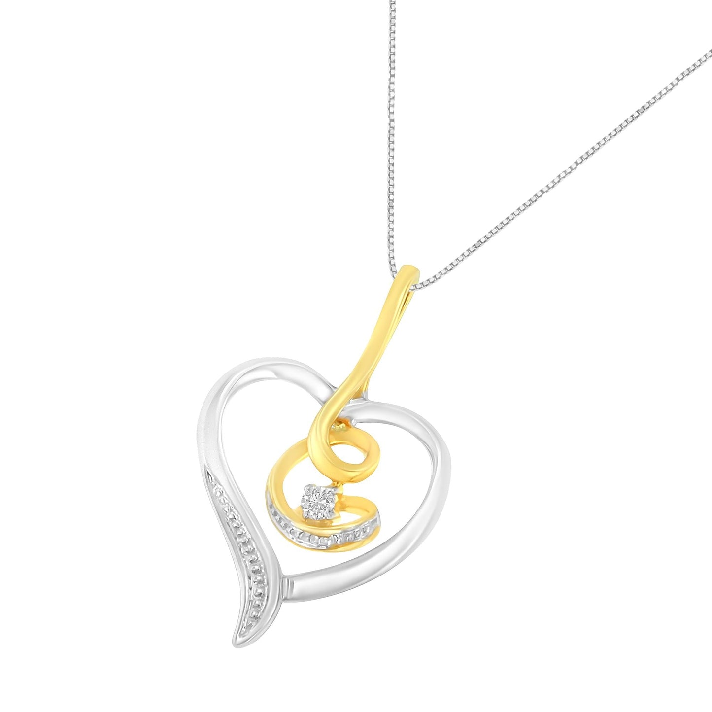 Espira 10K Two-Tone Yellow & White Gold .03 Cttw Diamond-Accented Round-Cut Diamond Swirl Open Heart 18" Pendant Necklace (I-J Color, I2-I3 Clarity)-3