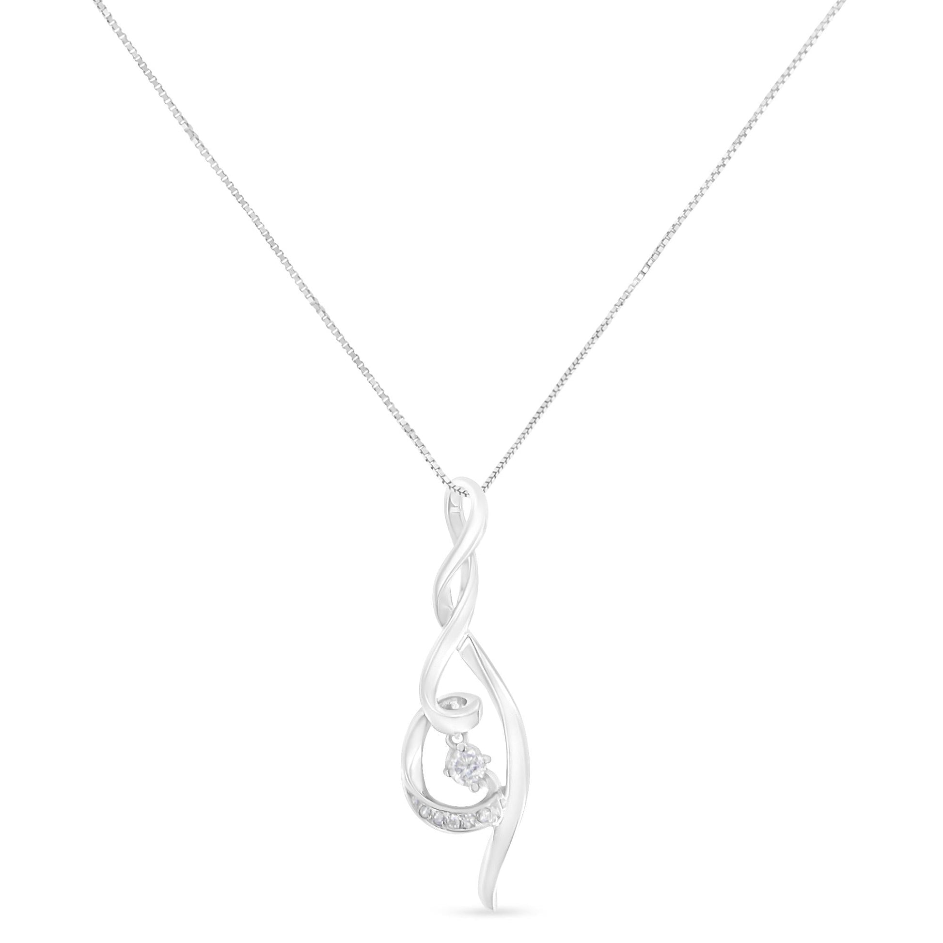 Espira 10K White Gold 1/10 cttw Diamond Swirl Pendant Necklace (I-J, I1-I2)-1
