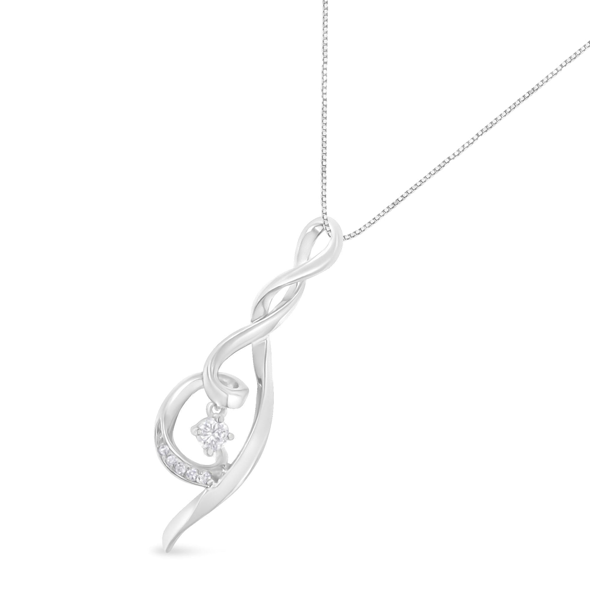 Espira 10K White Gold 1/10 cttw Diamond Swirl Pendant Necklace (I-J, I1-I2)-3