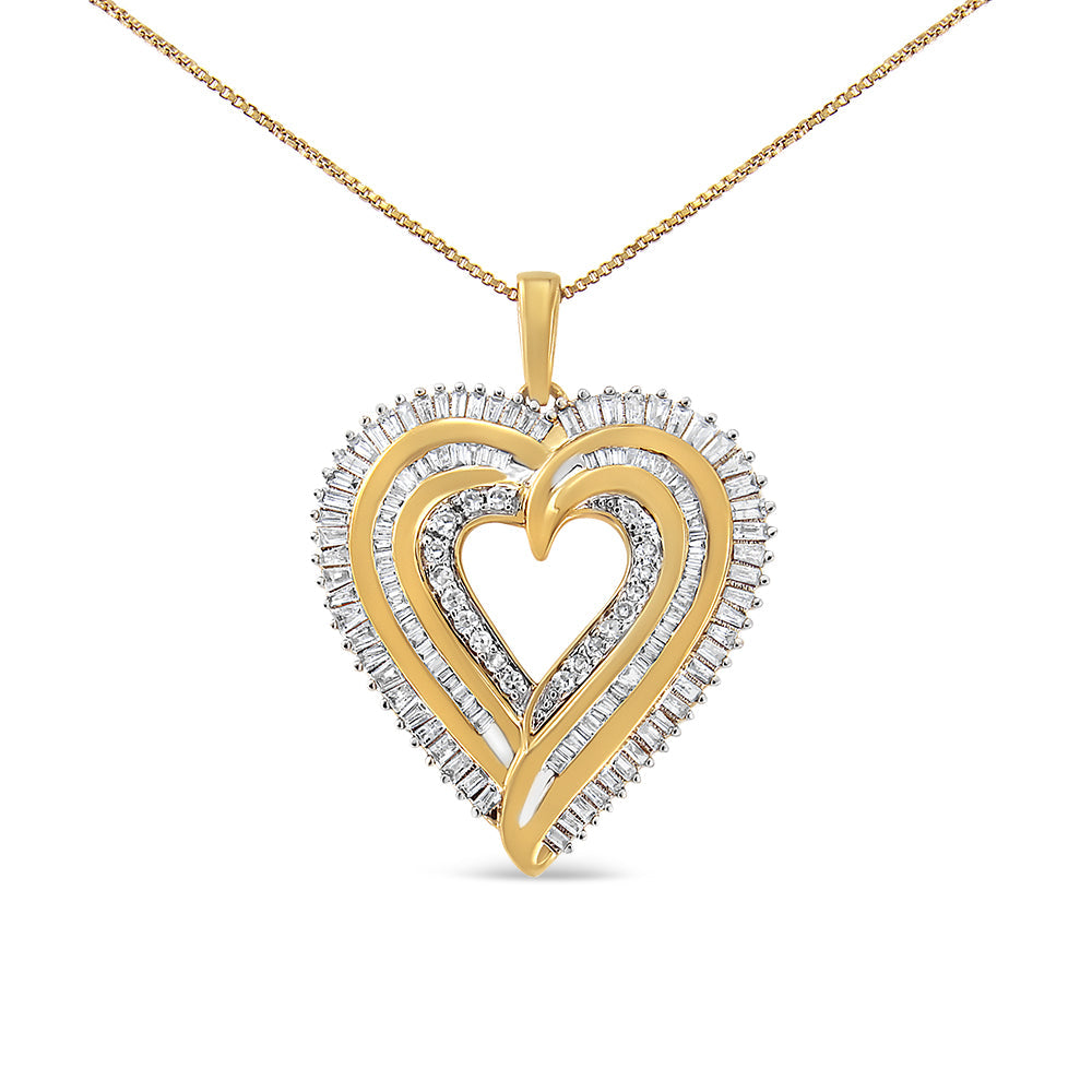 .925 Sterling Silver 1 1/2 Cttw Baguette Diamond Composite Heart 18" Inch Pendant Necklace (I-J Color, I1-I2 Clarity)-0