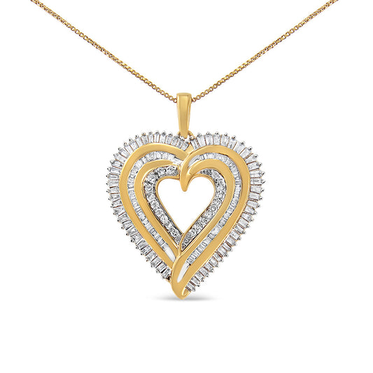 .925 Sterling Silver 1 1/2 Cttw Baguette Diamond Composite Heart 18" Inch Pendant Necklace (I-J Color, I1-I2 Clarity)-0